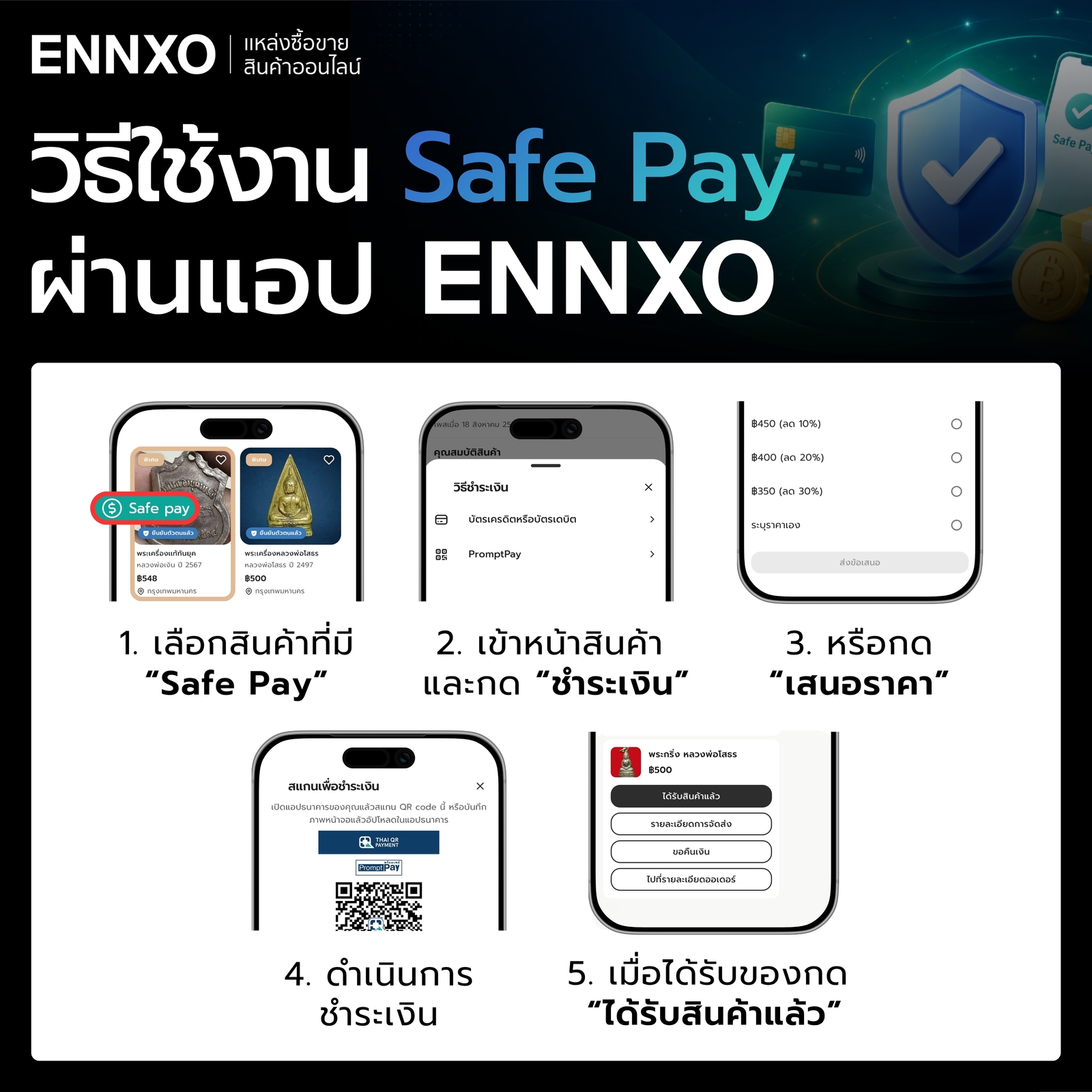 รวมทุกขั้นตอนการใช้ Safe Pay สำหรับผู้ซื้อ บนแอป ENNXO