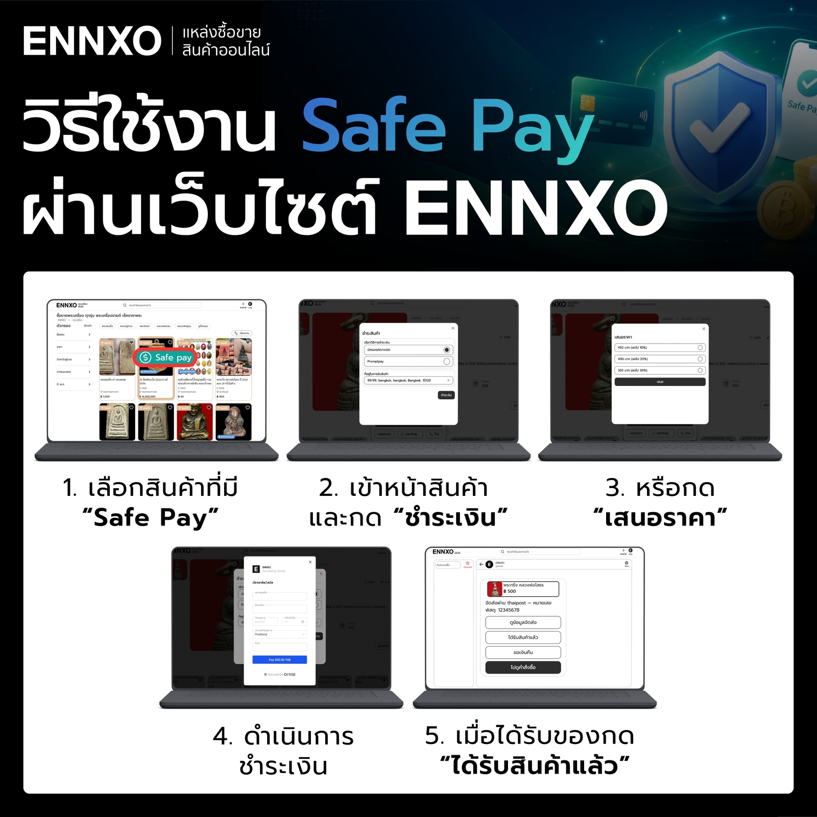 รวมทุกขั้นตอนการใช้ Safe Pay สำหรับผู้ซื้อ ผ่านเว็บ ENNXO ทุกขั้นตอน