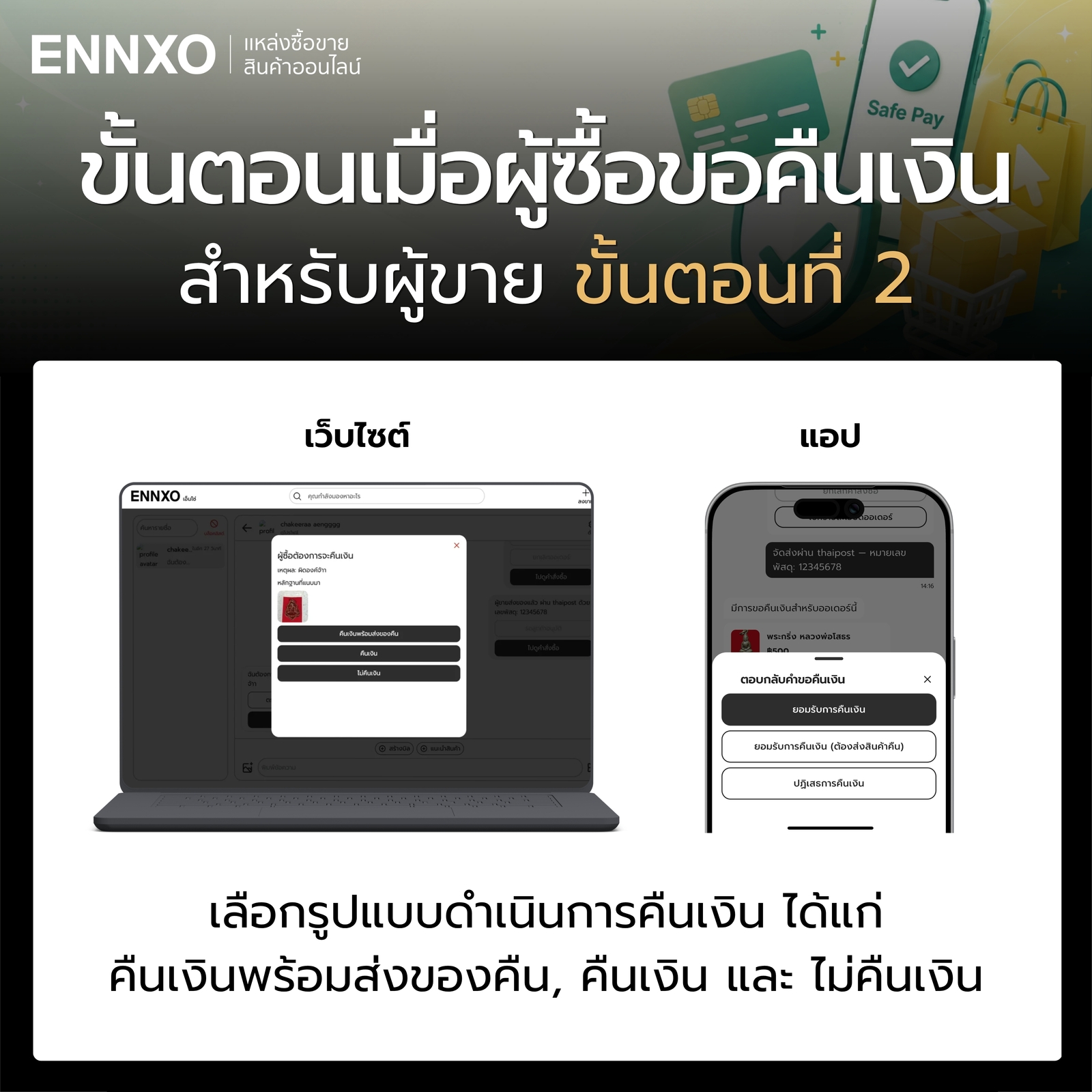 ขั้นตอนกรณีเมื่อผู้ซื้อขอคืนเงิน สำหรับผู้ขาย ขั้นตอน 2