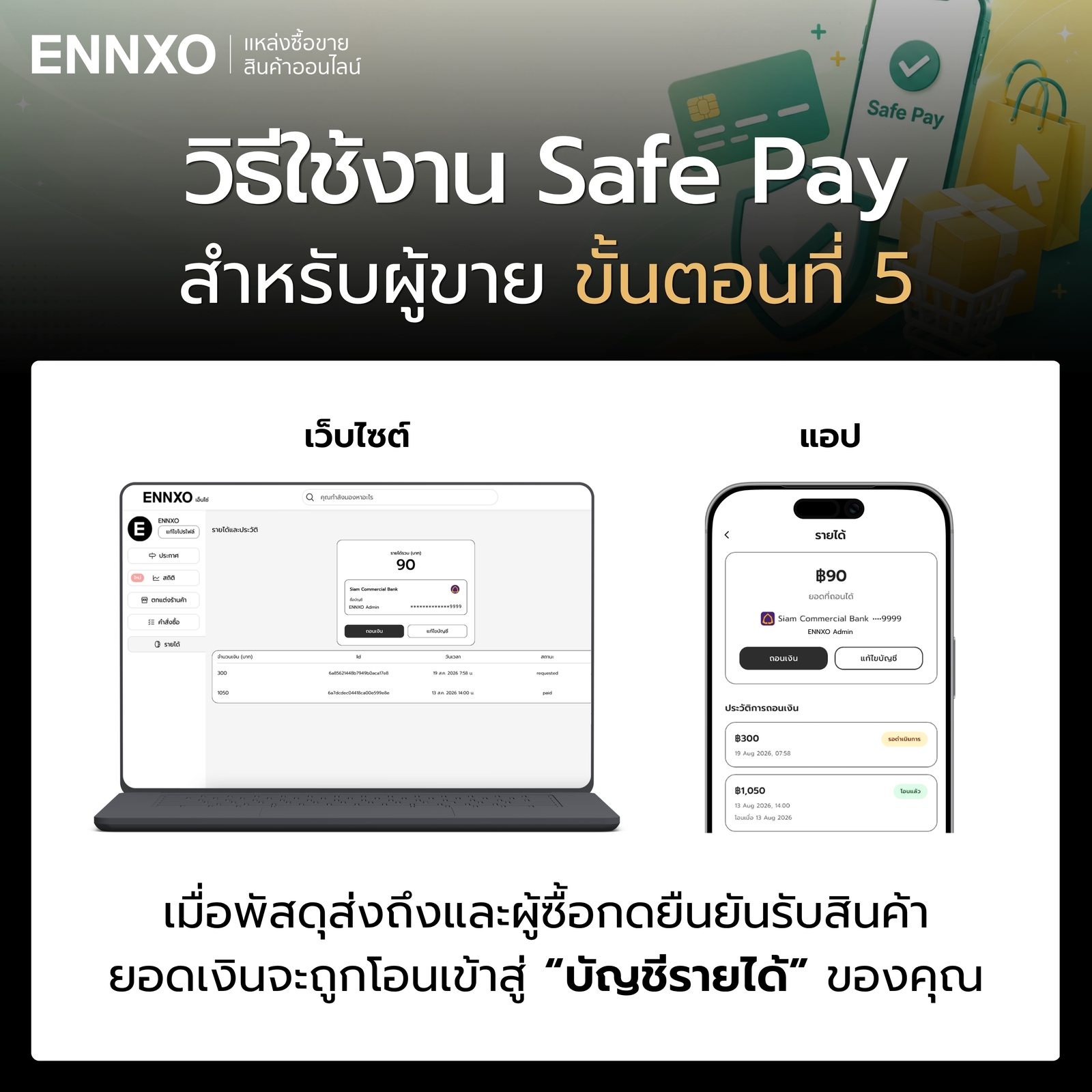 การใช้ Safe Pay สำหรับผู้ขาย ขั้นตอน 5