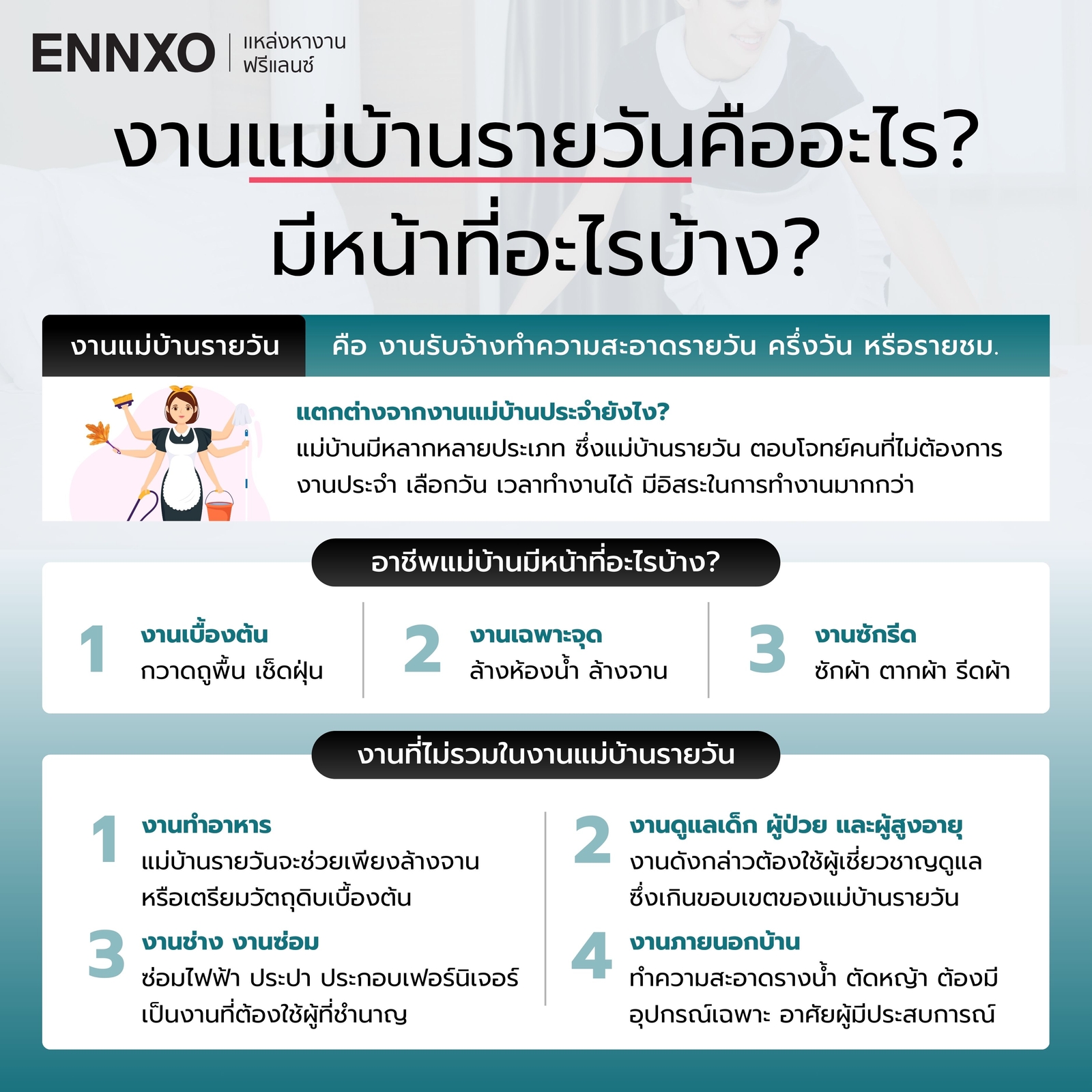 งานแม่บ้านรายวัน ต้องทำอะไรบ้าง