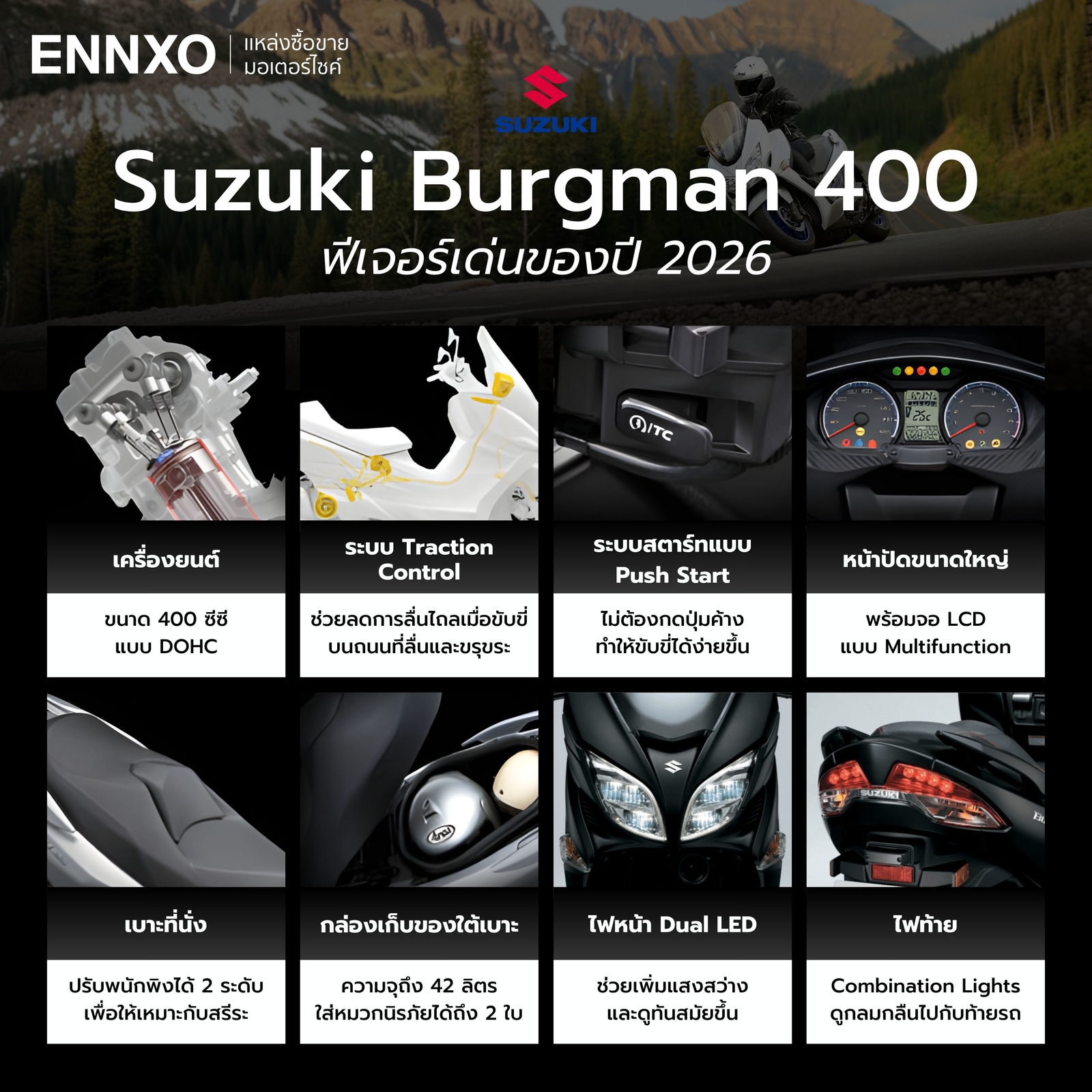 จุดเด่น Suzuki Burgman 400 รุ่นล่าสุด 2026