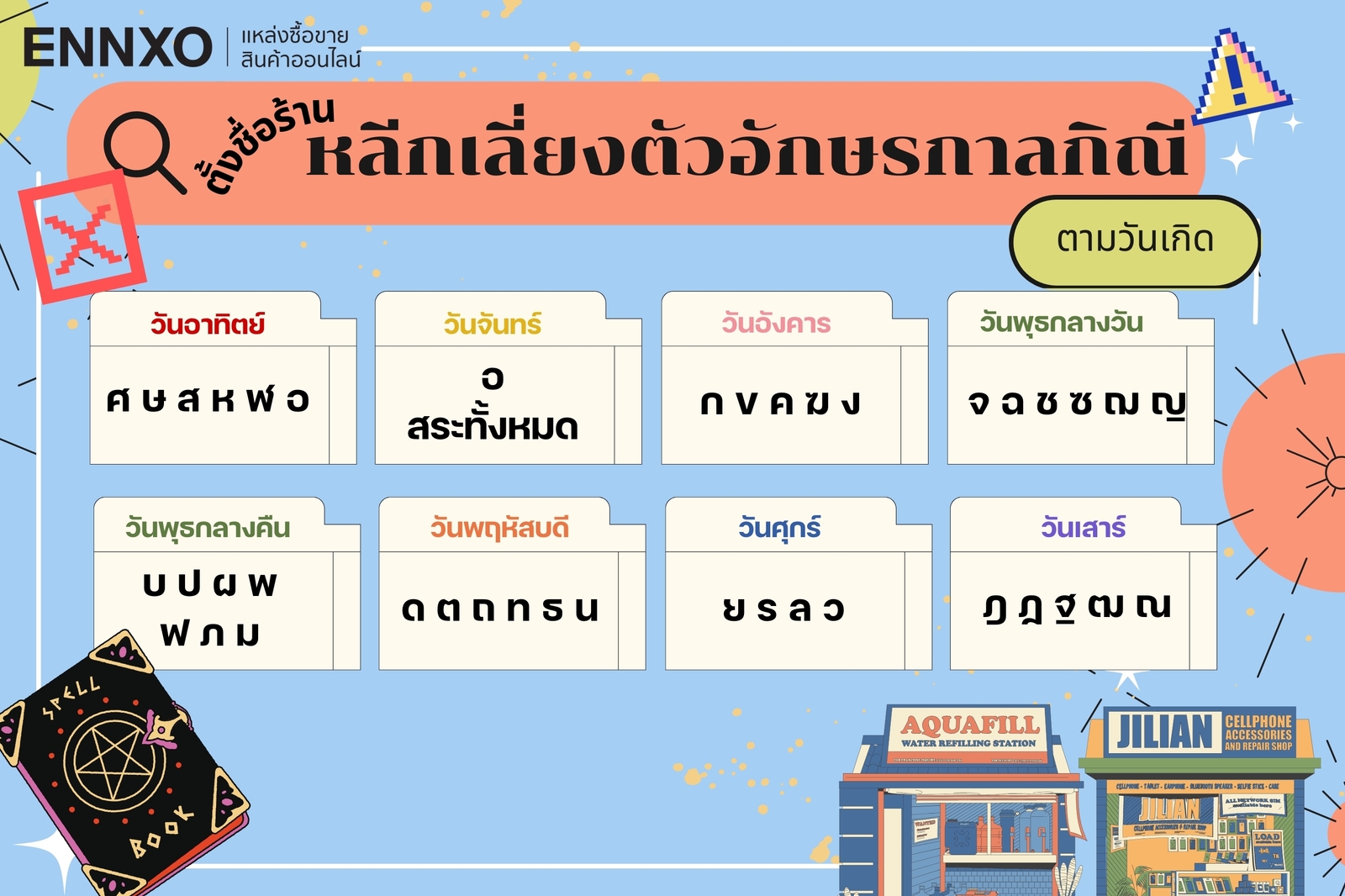 ตัวอักษรกาลกิณีประจำวันเกิดมีอะไรบ้าง