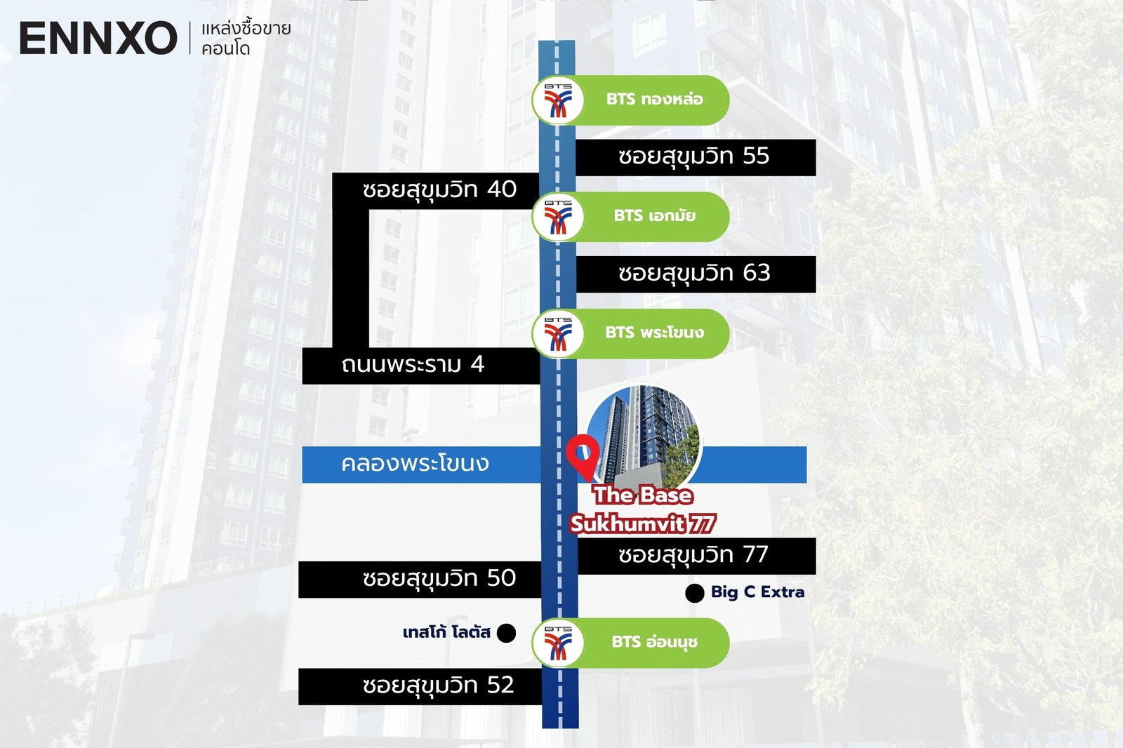ทำเลคอนโดและสถานที่ใกล้เคียง The Base Sukhumvit 77