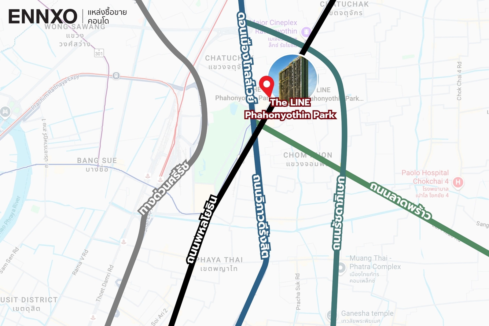 คอนโด The Line พหลโยธิน พาร์ค ที่ตั้ง