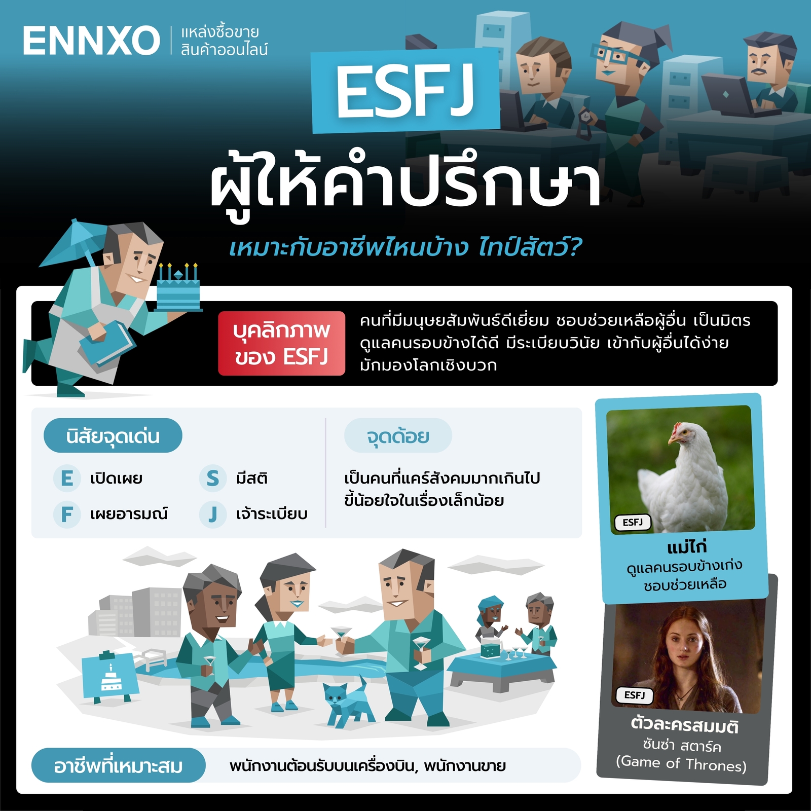 นิสัย ESFJ จุดเด่น จุดด้อย อาชีพที่เหมาะ และไทป์สัตว์