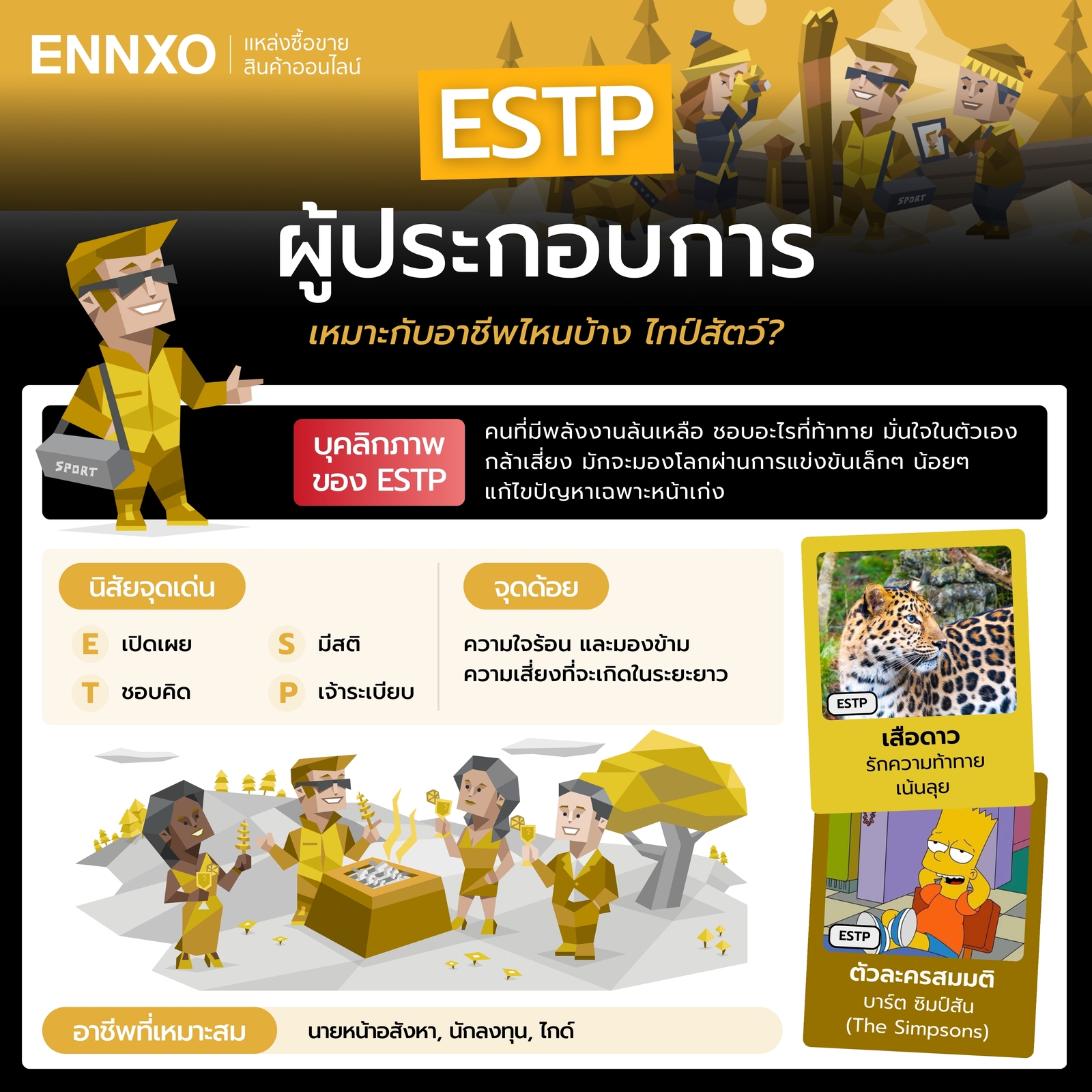 นิสัย ESTP จุดเด่น จุดด้อย อาชีพที่เหมาะ และไทป์สัตว์