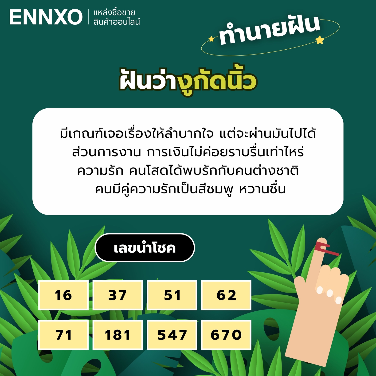 ฝันว่างูกัดนิ้ว