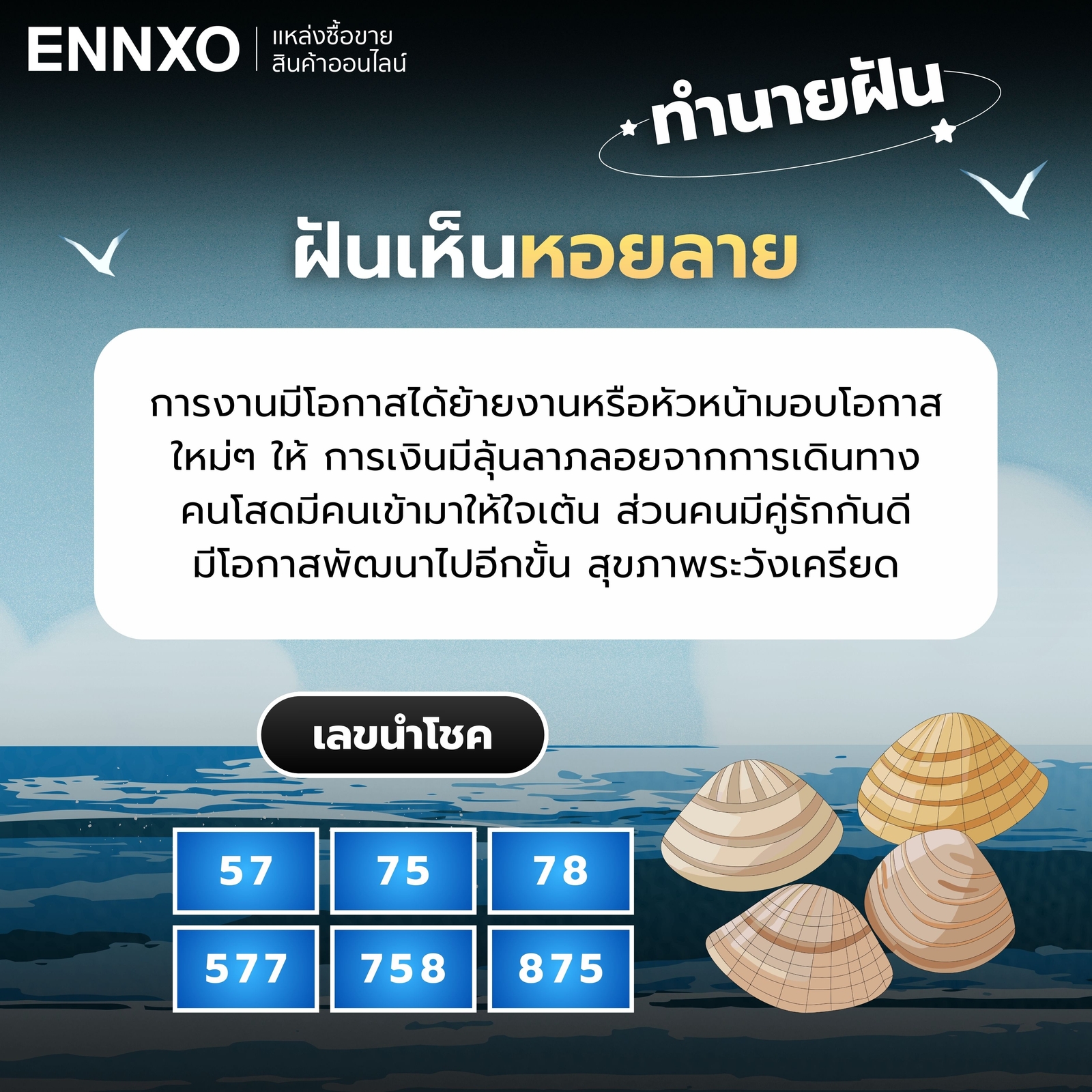 ฝันเห็นหอยลาย ทำนายฝัน