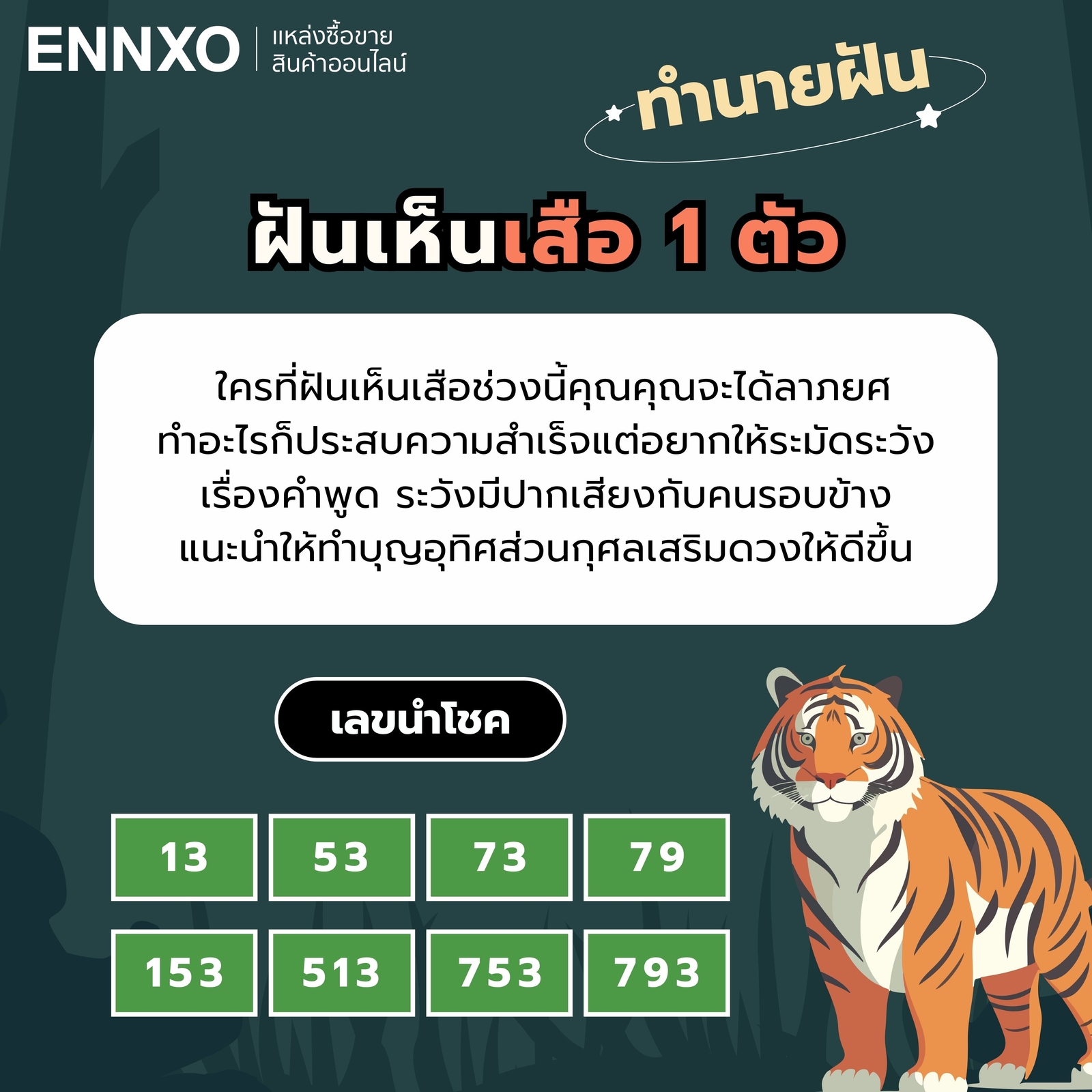 ฝันเห็นเสือ 1 ตัว ทำนายฝัน เลขเด็ด