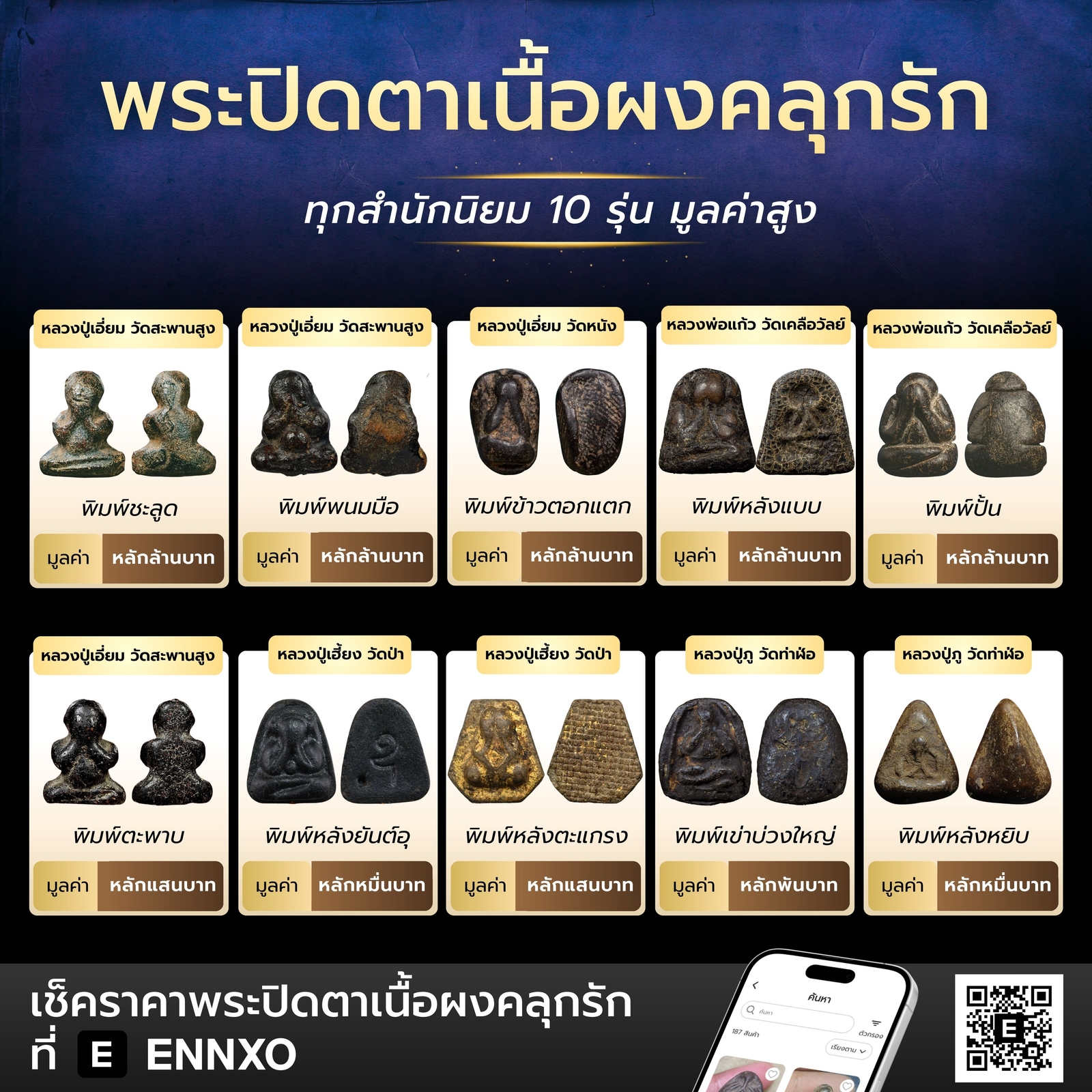 พระปิดตาเนื้อผงคลุกรัก ทุกสำนัก