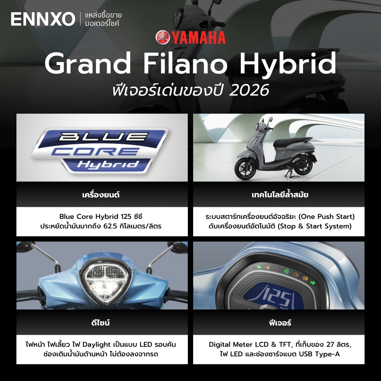 Yamaha Grand Filano Hybrid 2026 มีฟังก์ชันเด่นๆ อะไรบ้าง