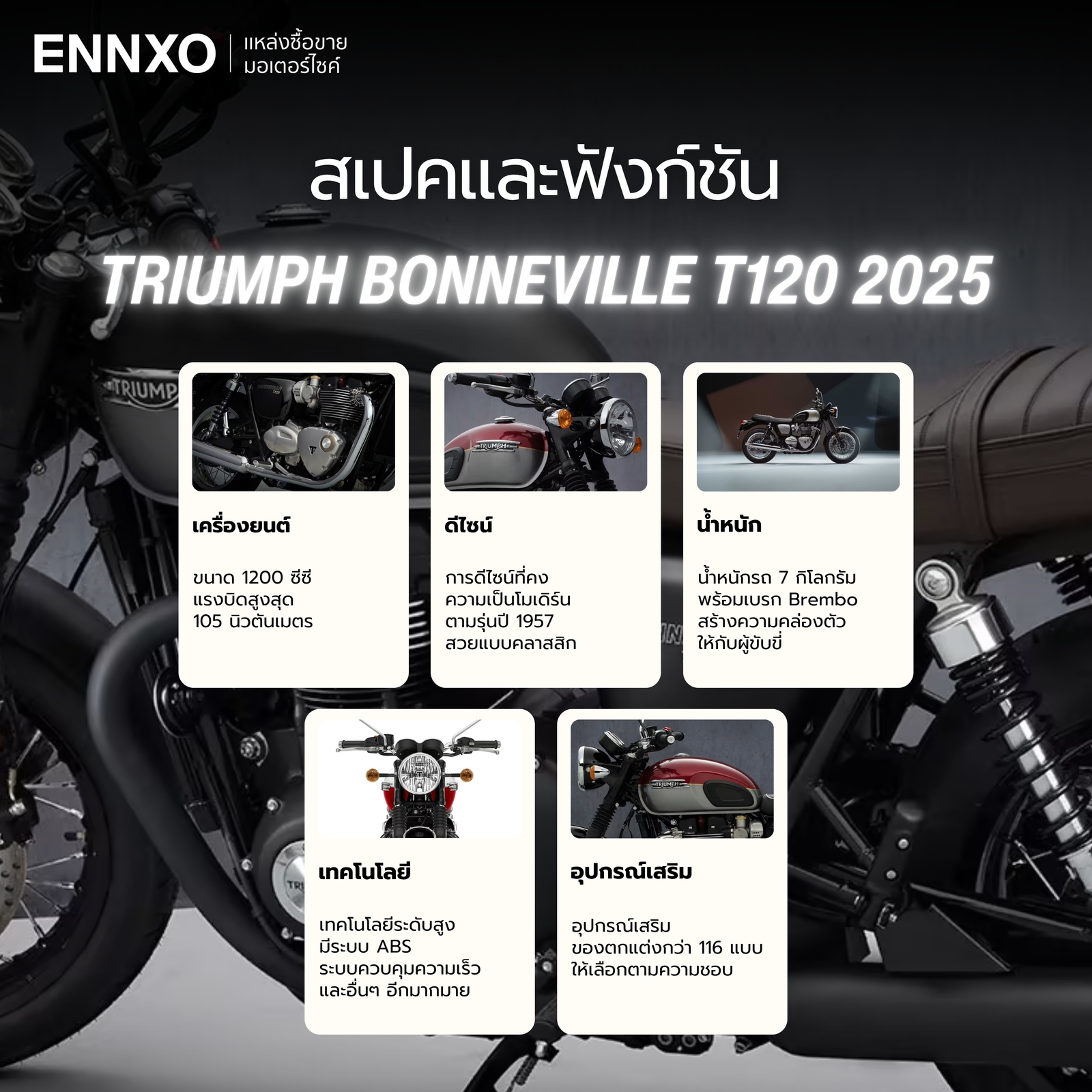 ฟังก์ชันและสเปคของ Triumph T120 2025