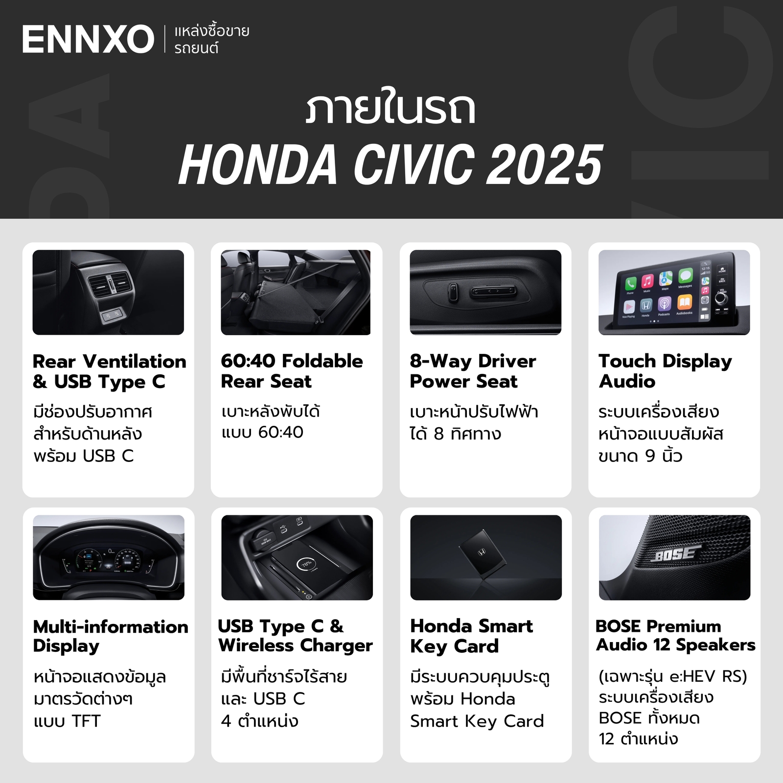 Honda Civic 2025 กับฟังก์ชันเด่นๆ ภายใน