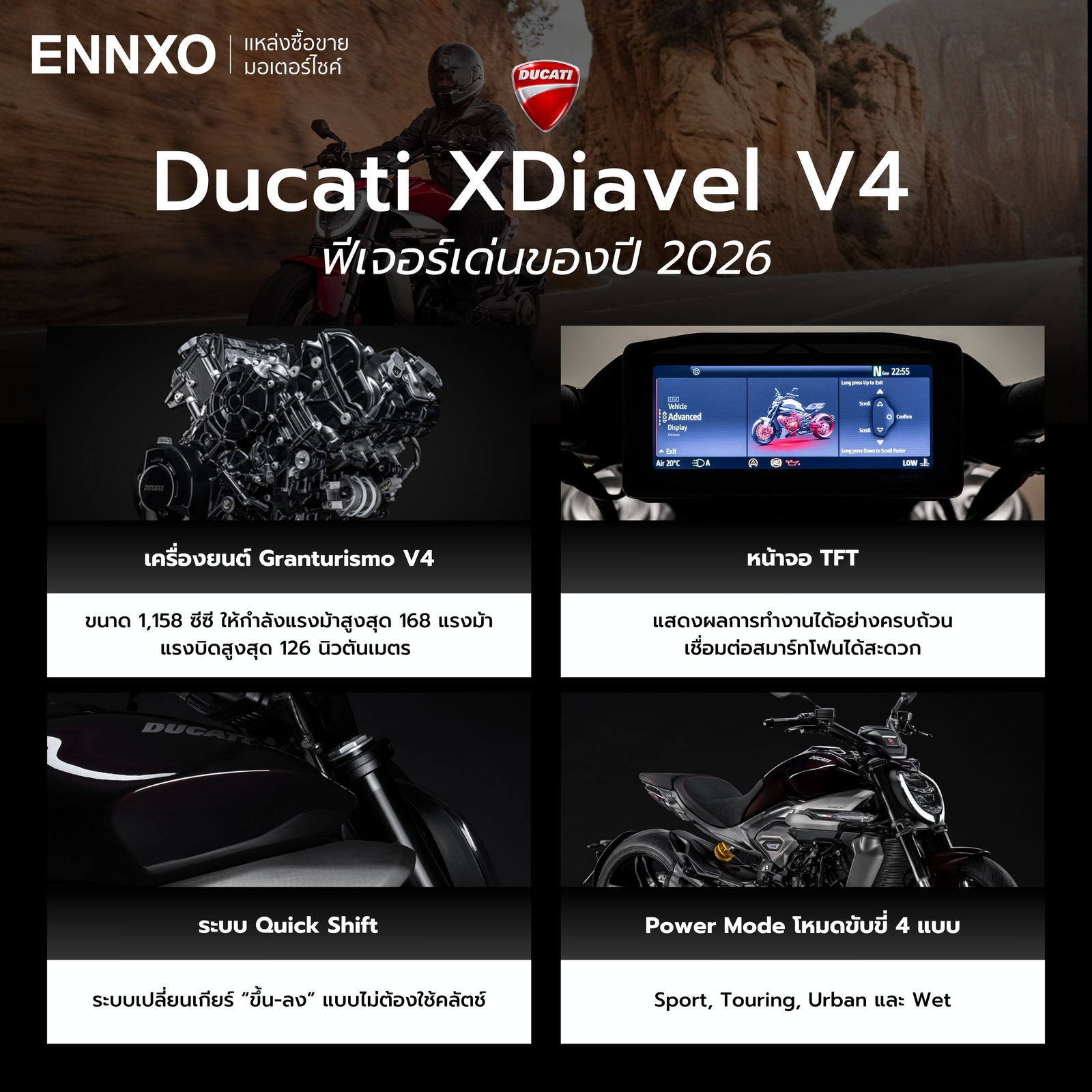 ฟีเจอร์เด่นของมอเตอร์ไซค์ Ducati XDiavel V4 2026