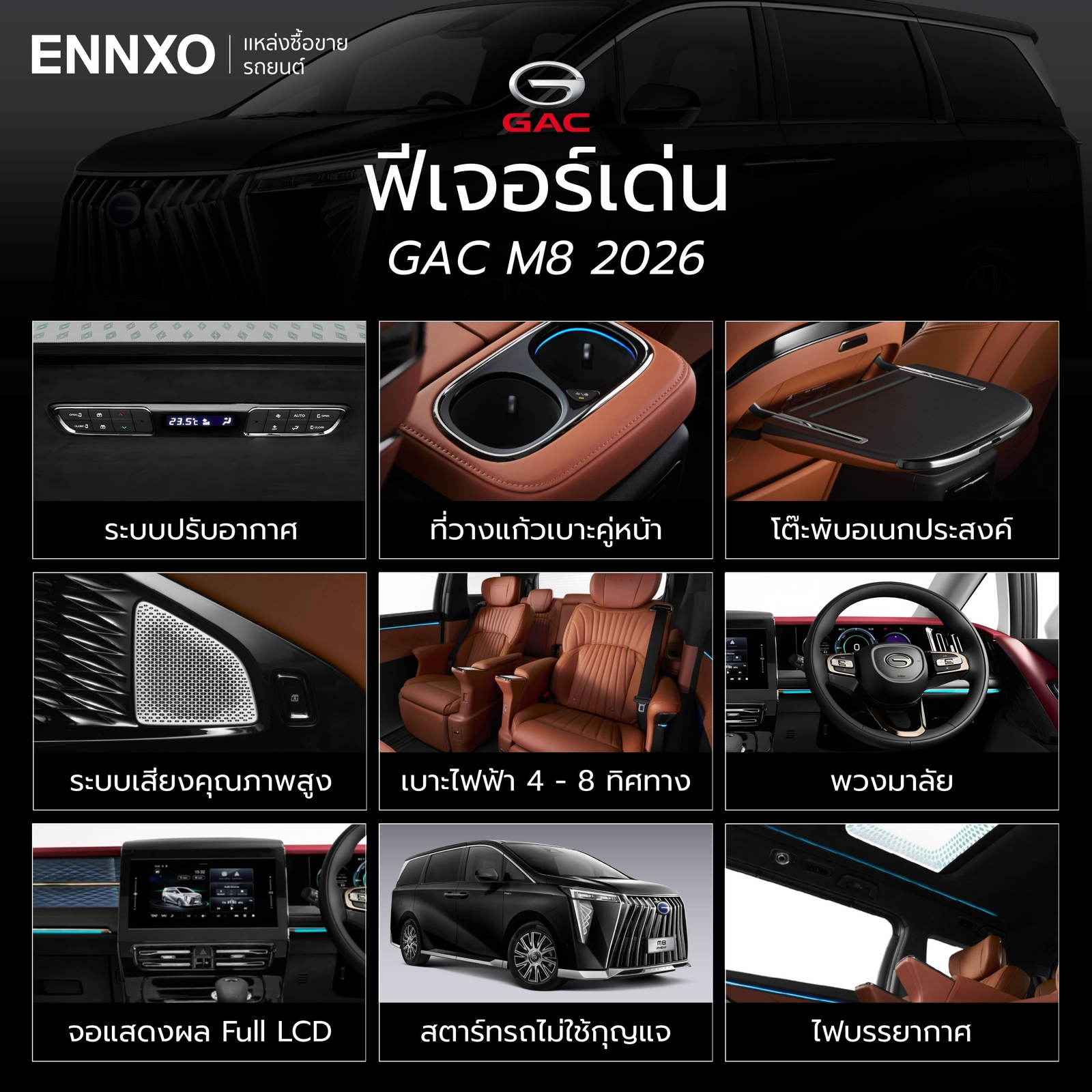 GAC M8 PHEV 2026 ฟังก์ชันและฟีเจอร์เด่น
