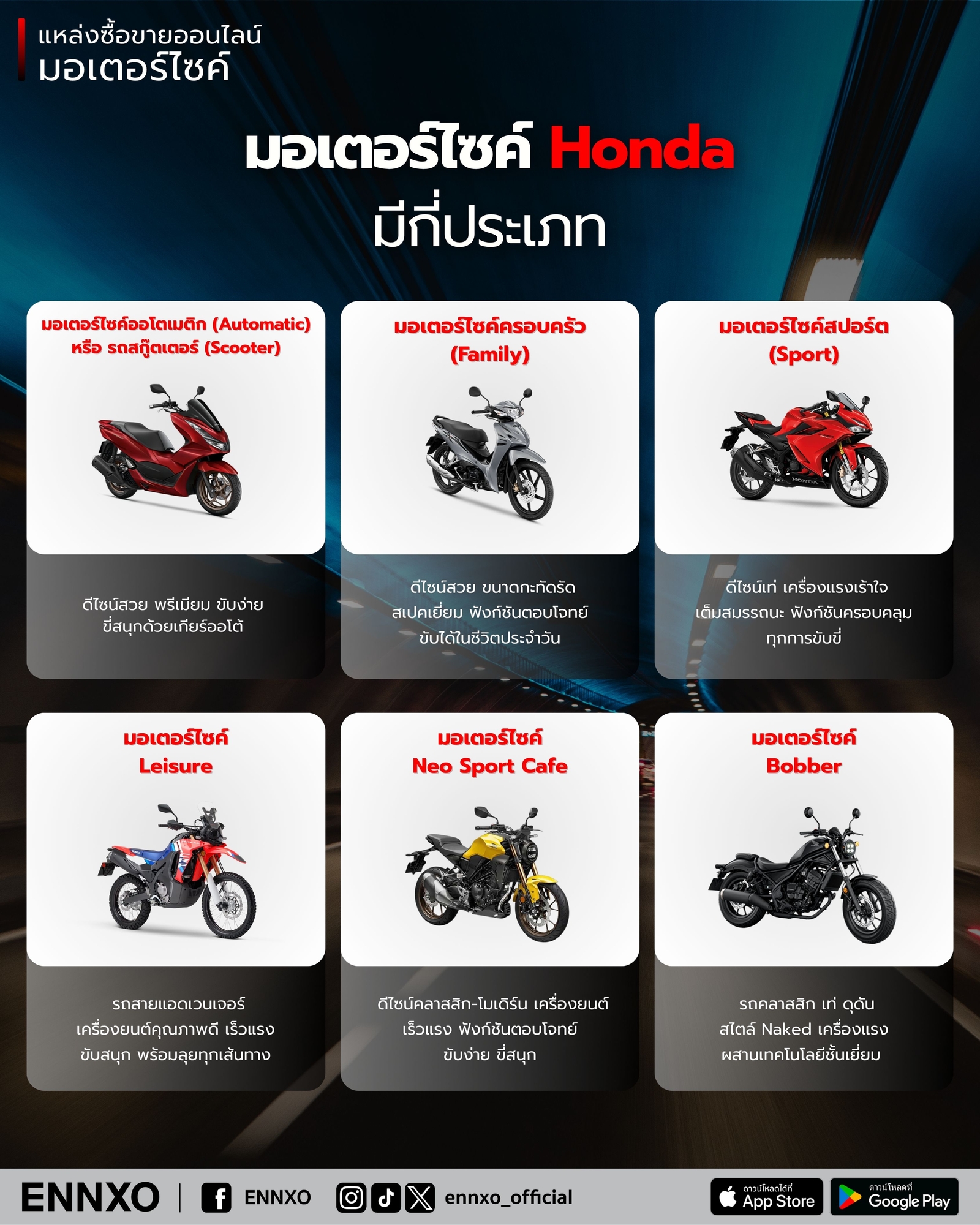 มอเตอร์ไซค์ Honda ทุกประเภท
