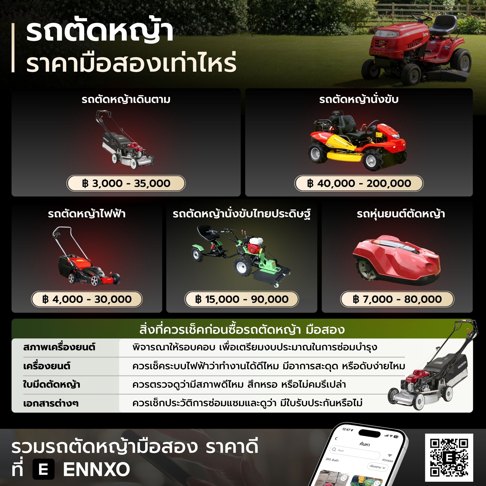 ซื้อขายรถตัดหญ้า มือสอง ราคาถูกที่ ENNXO