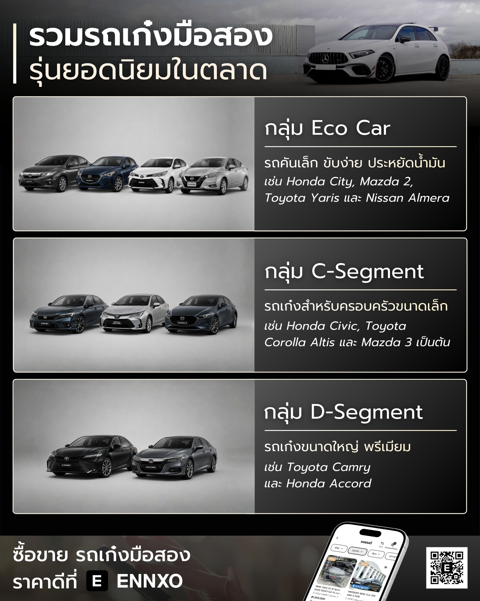 รถเก๋งมือสองที่นิยมซื้อขาย มีรุ่นอะไรบ้าง