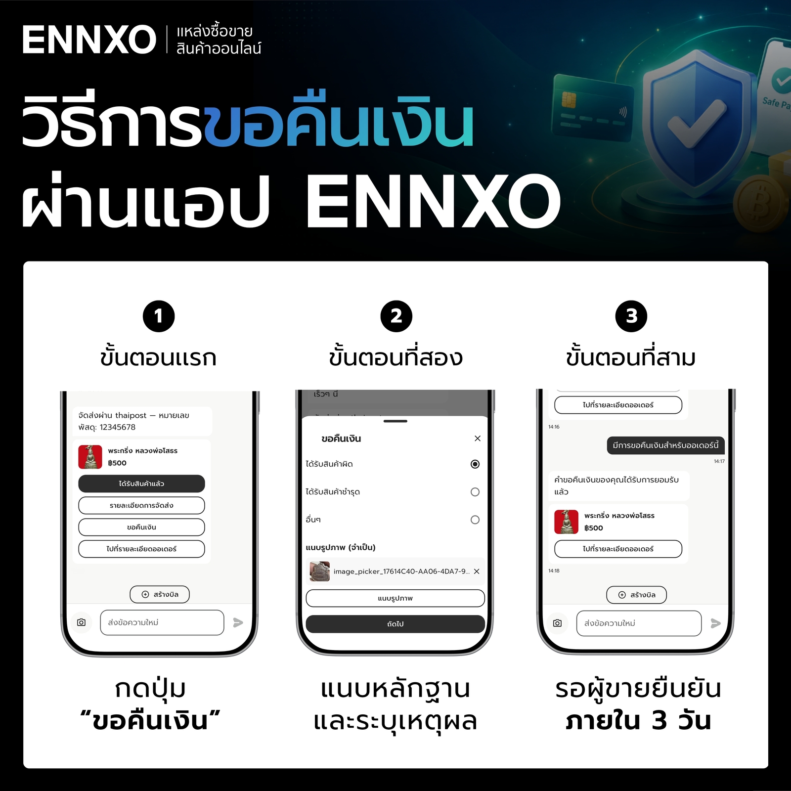 รวมขั้นตอนการขอคืนเงิน ผ่านแอป ENNXO สำหรับผู้ซื้อ