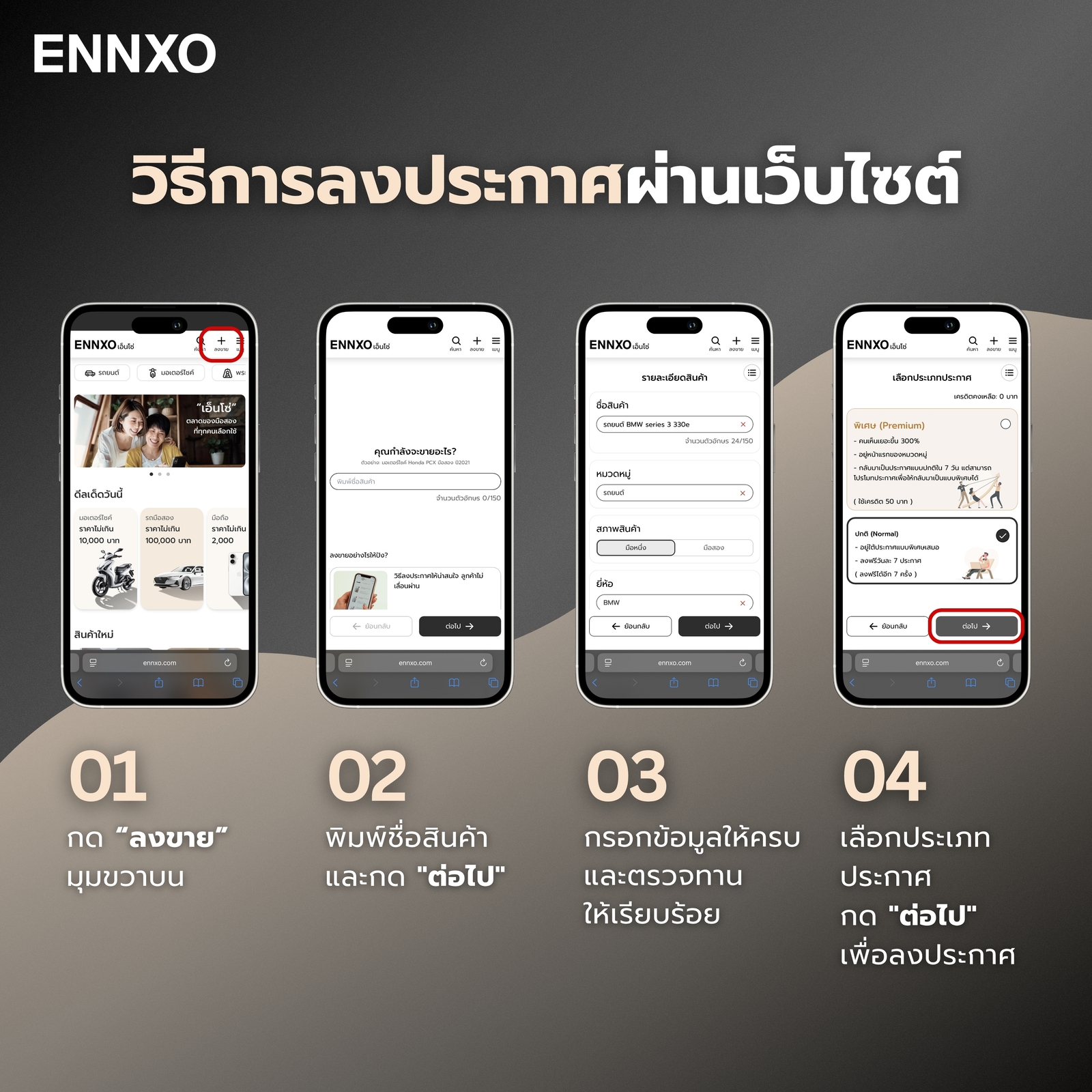 รวมขั้นตอนวิธีการลงประกาศผ่านเว็บไซต์ ENNXO