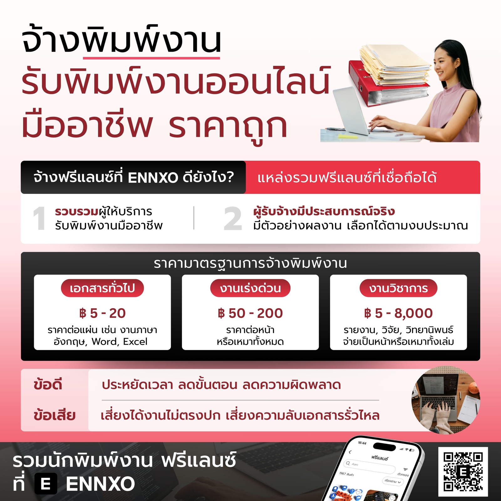 จ้างคนรับพิมพ์งาน พิมพ์เอกสารที่ ENNXO