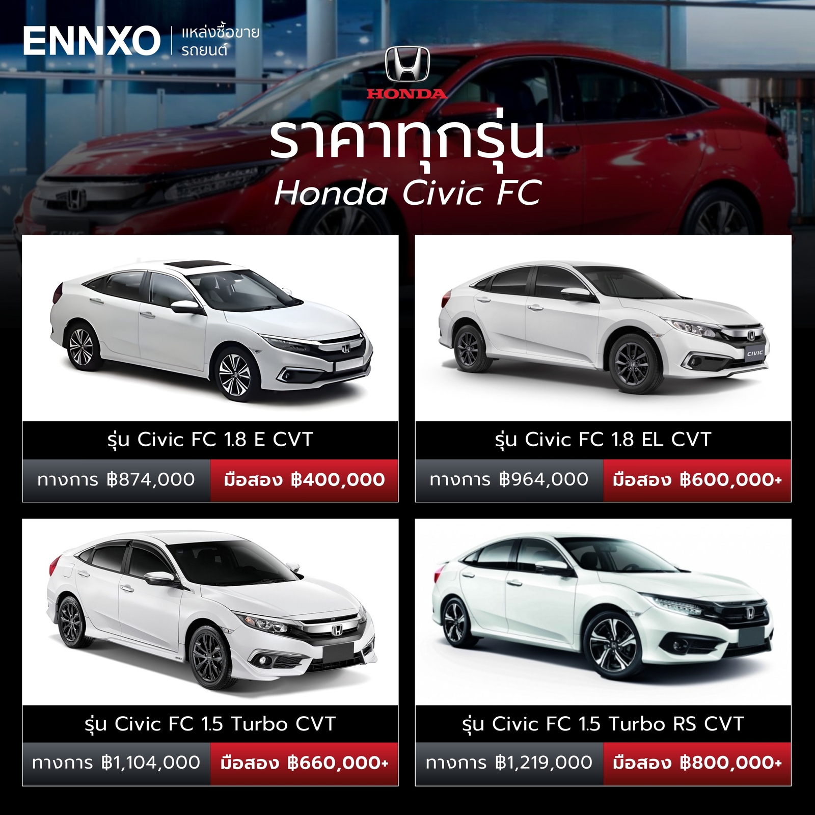 ราคา Civic FC มือสองที่ ENNXO