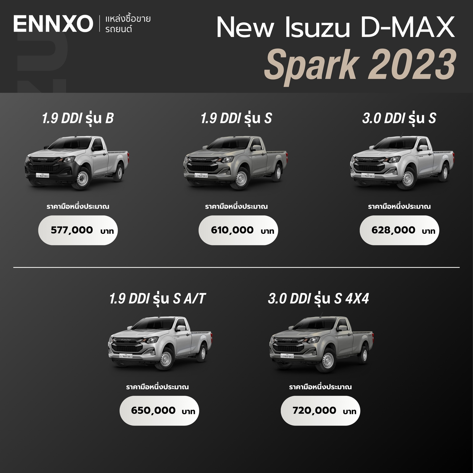 ราคา New Isuzu D-MAX Spark 2023 ทุกรุ่น