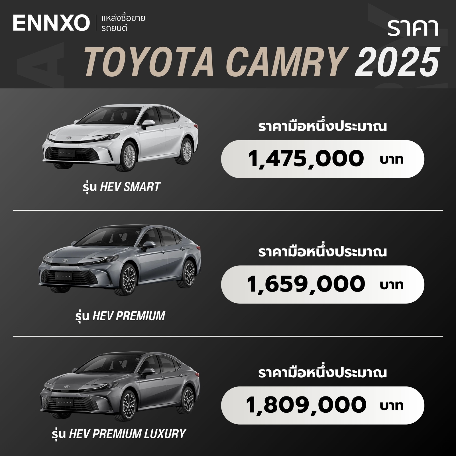 ราคา-toyota-camry-2025-ทุกรุ่น-ในไทยเท่าไหร่