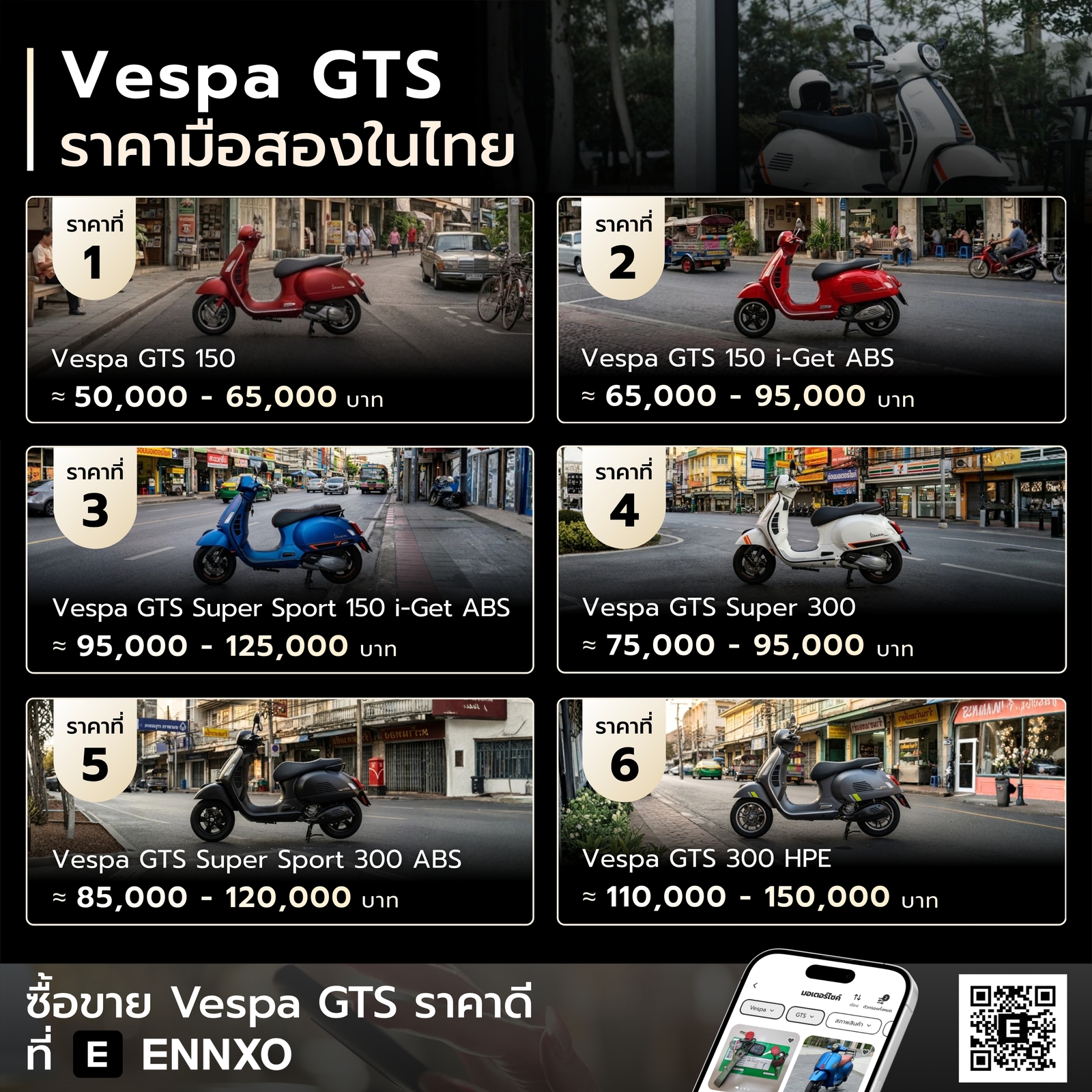 Vespa GTS มือสอง ราคาเท่าไหร่ในไทย