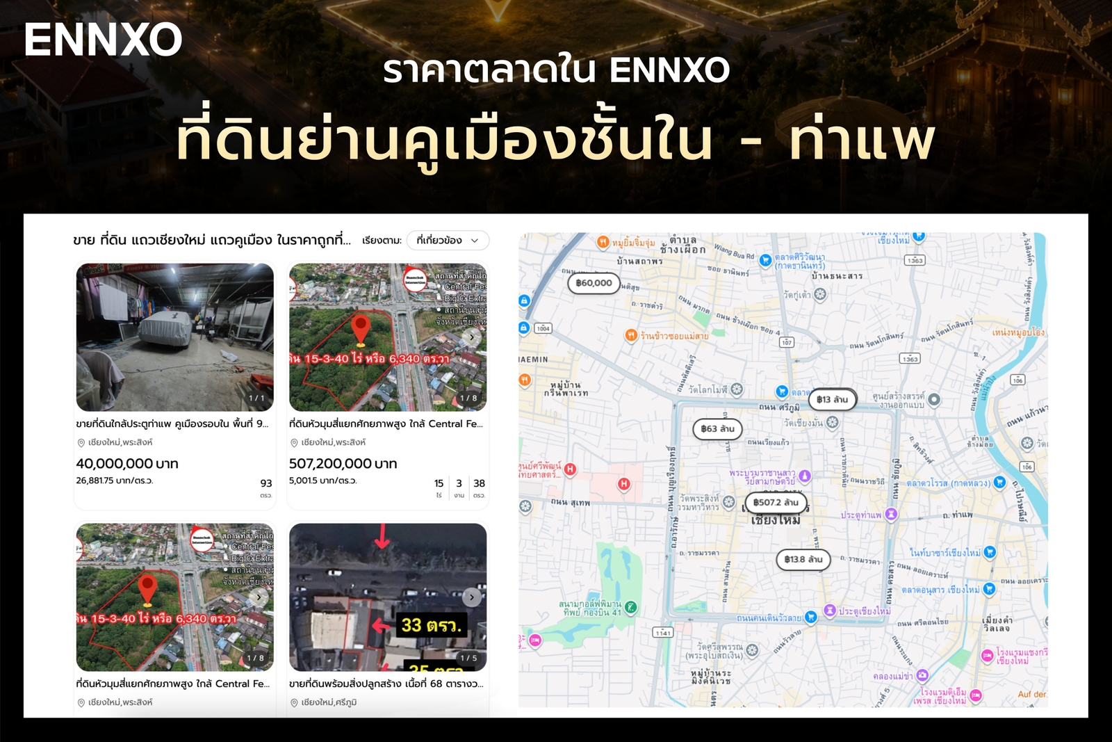ที่ดินย่านคูเมืองชั้นใน-ท่าแพ ราคาตลาด