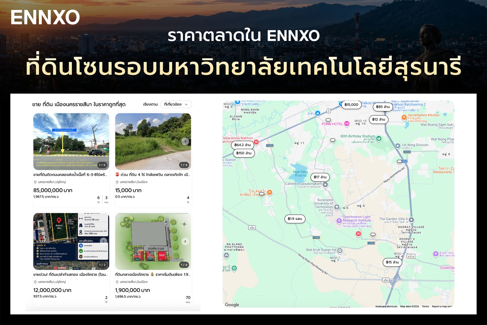 ราคาตลาดที่ดินย่านมทส. โคราช
