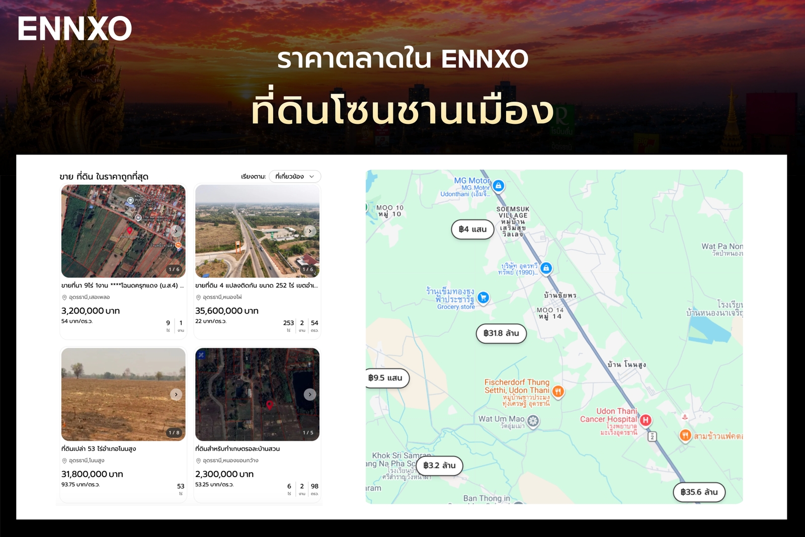 ราคาประเมินที่ดินชานเมือง-เลี่ยงเมือง-อุดรธานี-ล่าสุด
