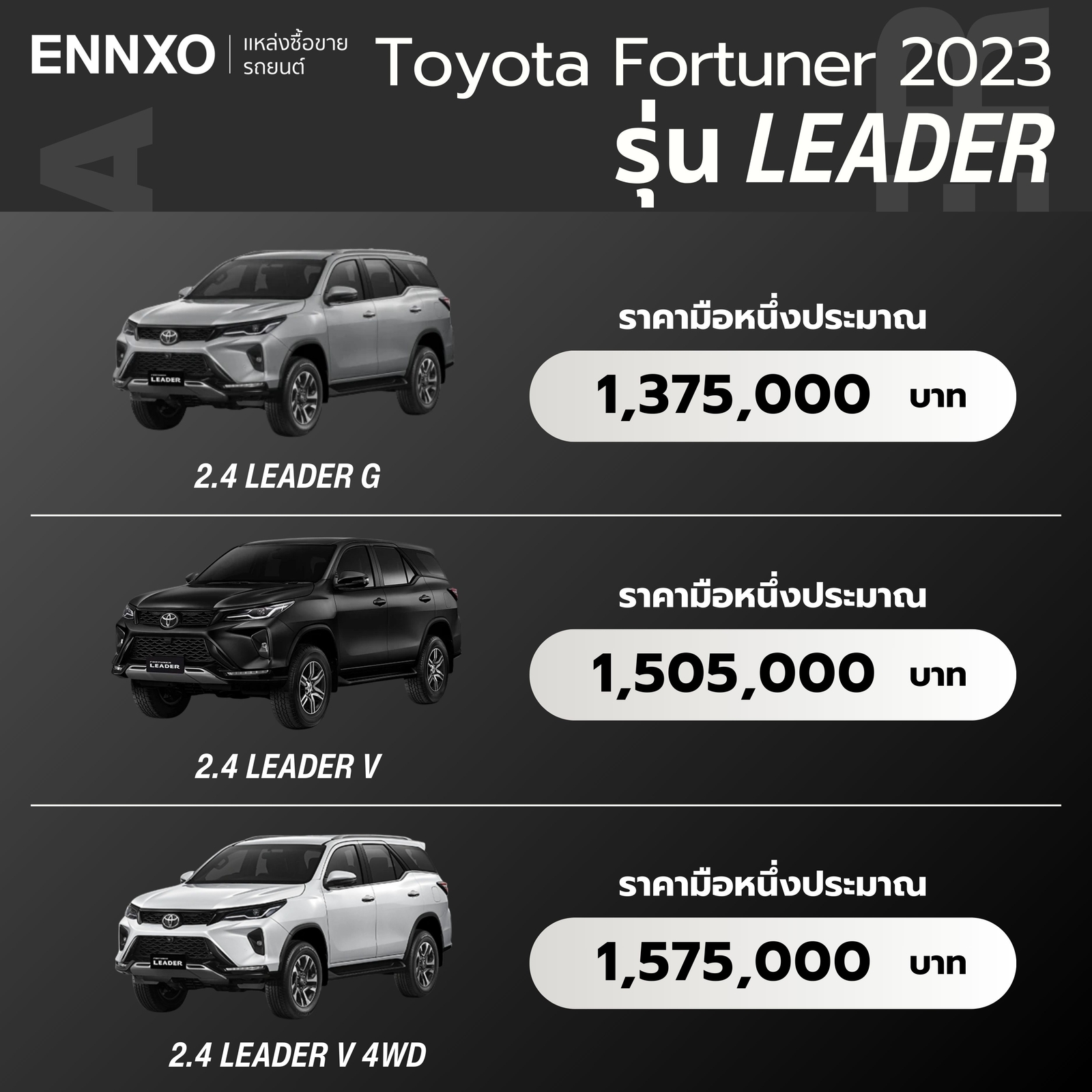 ราคา Toyota Fortuner 2023 รุ่น Leader