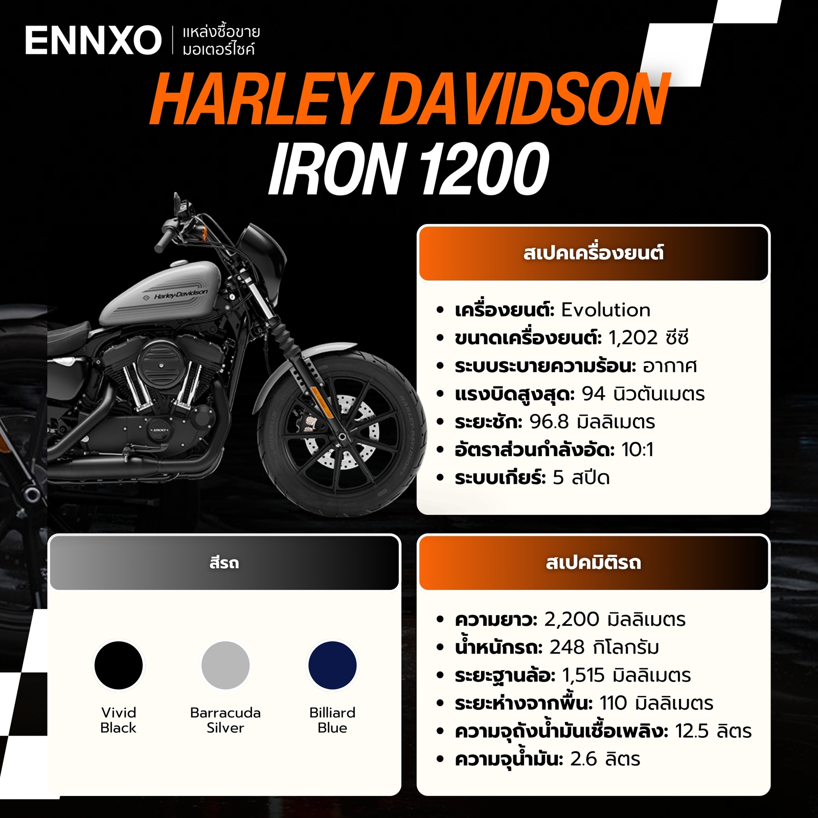 สเปครถ Harley Davidson Iron 1200