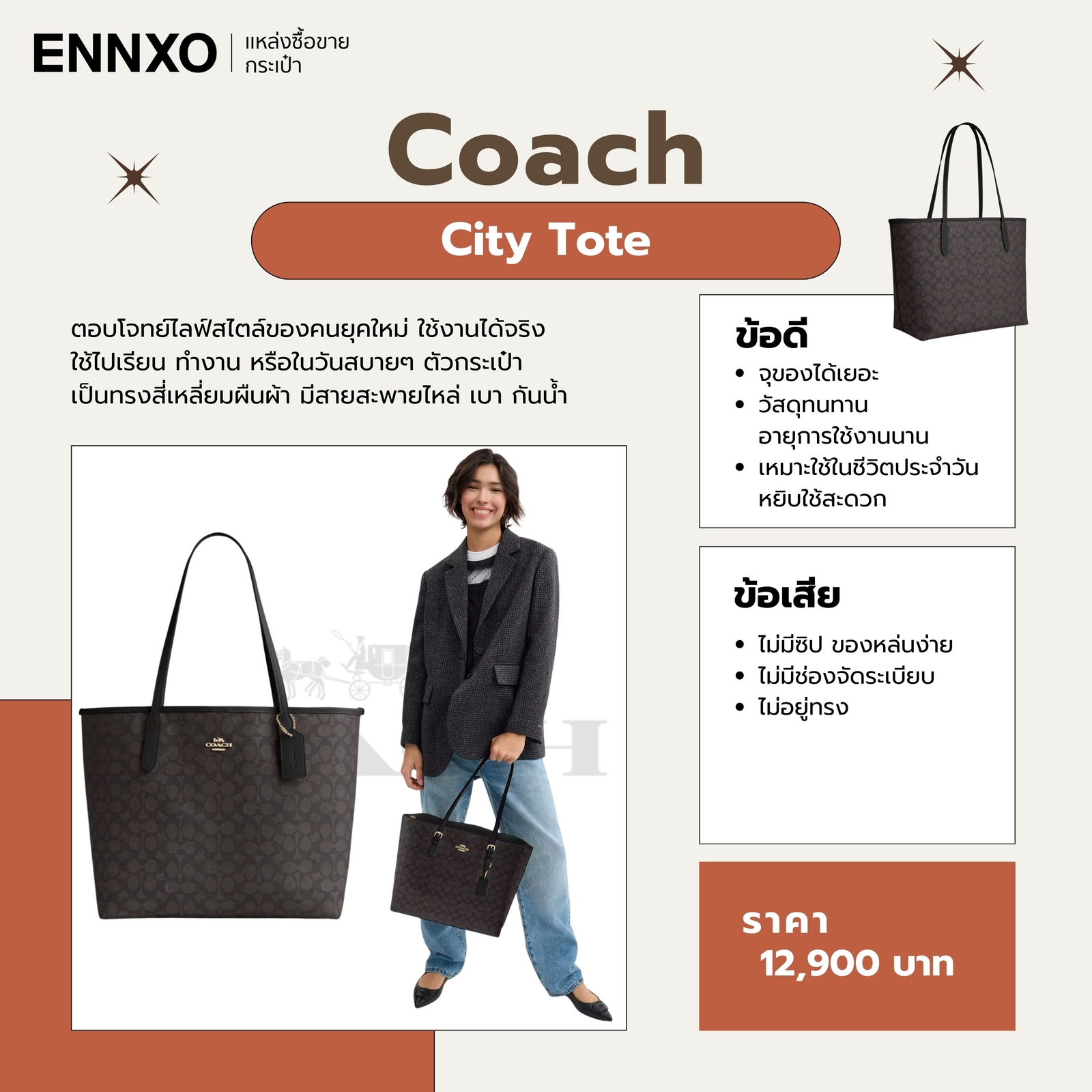 รีวิวกระเป๋า Coach City Tote ข้อดี ข้อเสีย