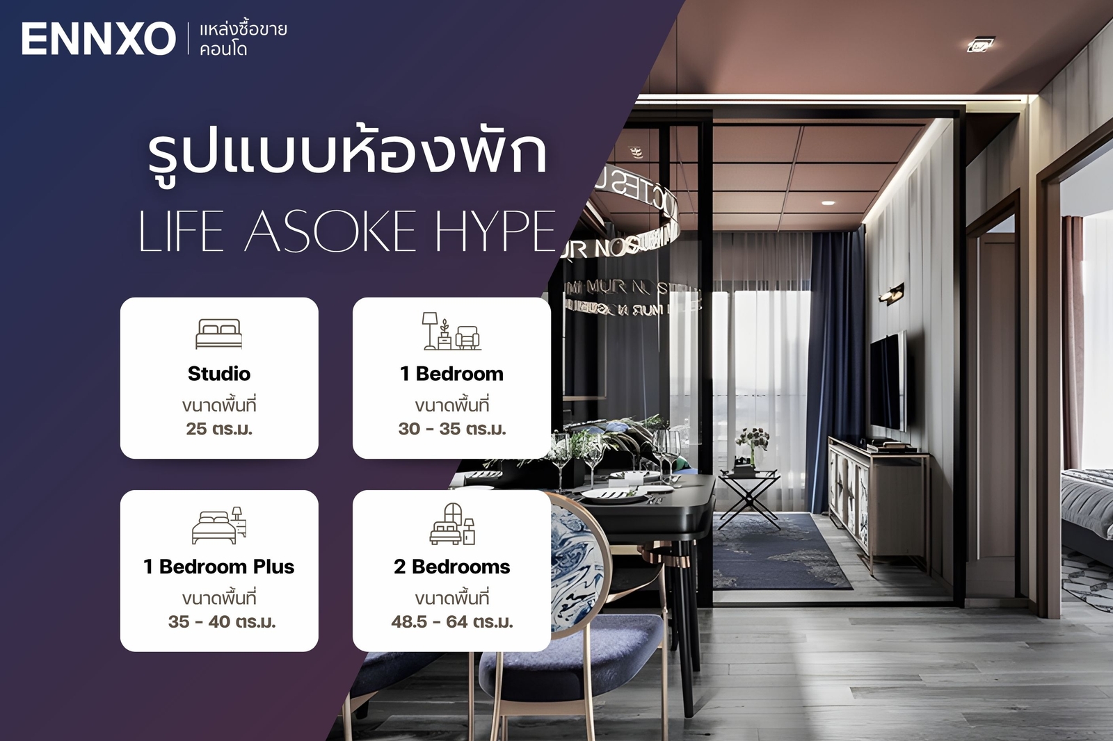 รูปแบบห้องพักคอนโด Life Asoke Hype