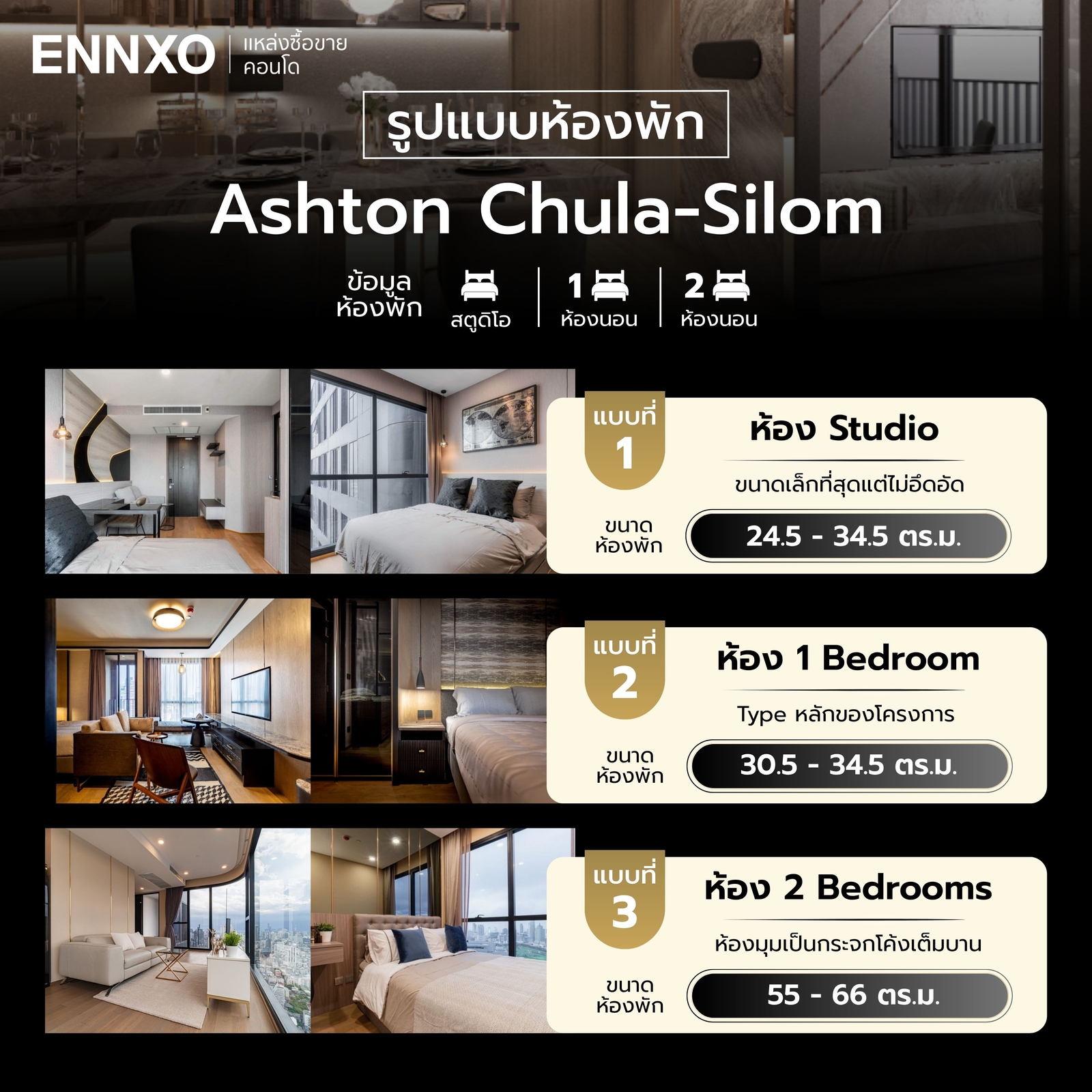 รูปแบบห้องพัก คอนโด Ashton Chula-Silom