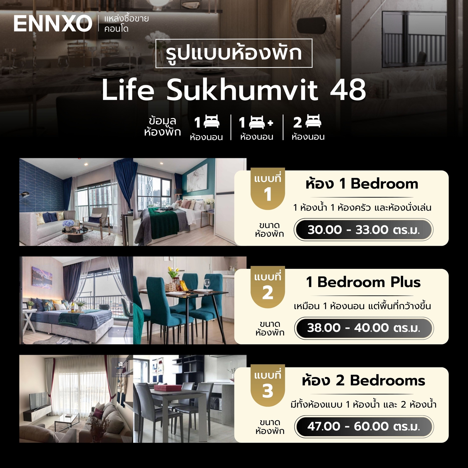 รูปแบบห้องพัก คอนโด Life Sukhumvit 48
