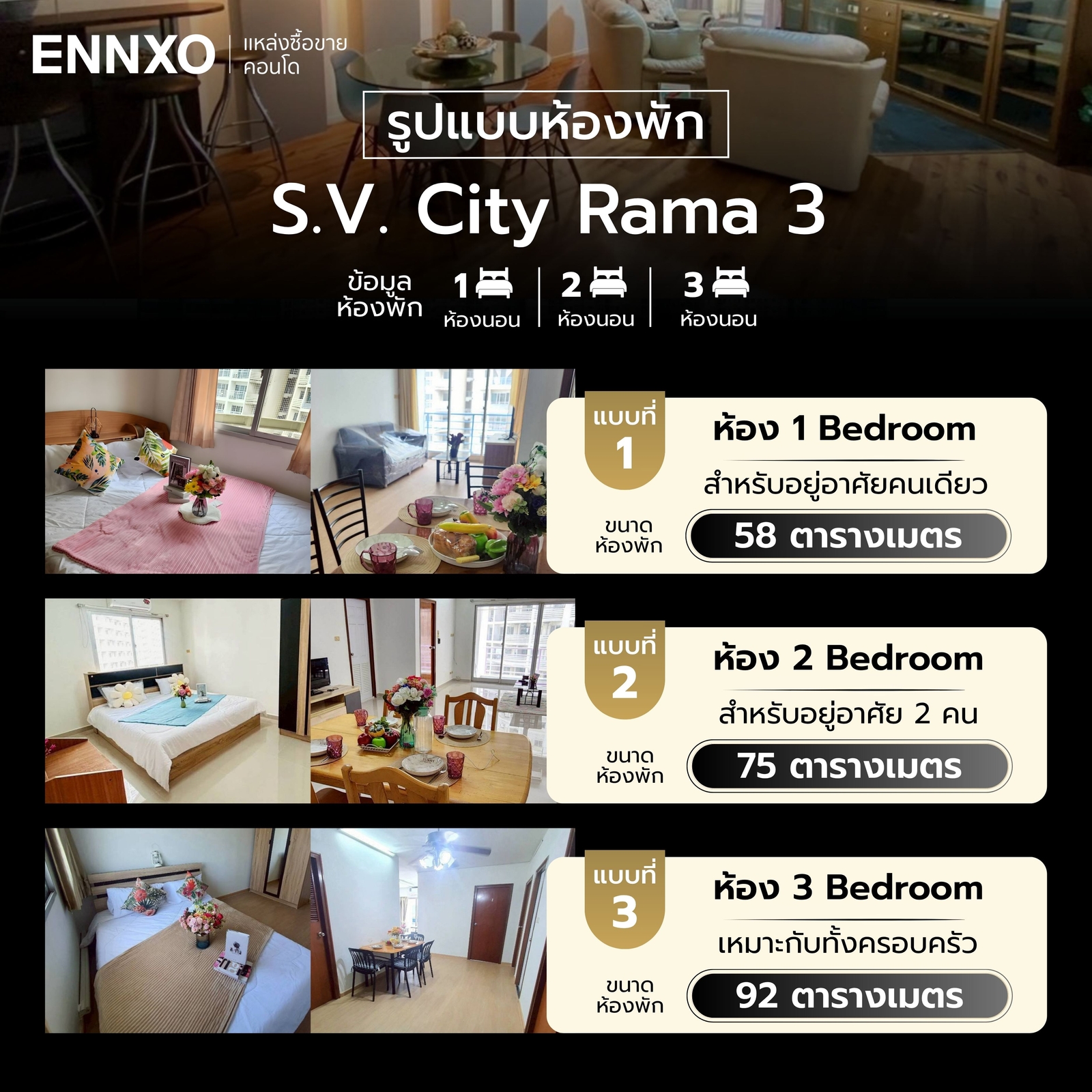 รูปแบบห้องพัก คอนโด S.V. City Rama 3