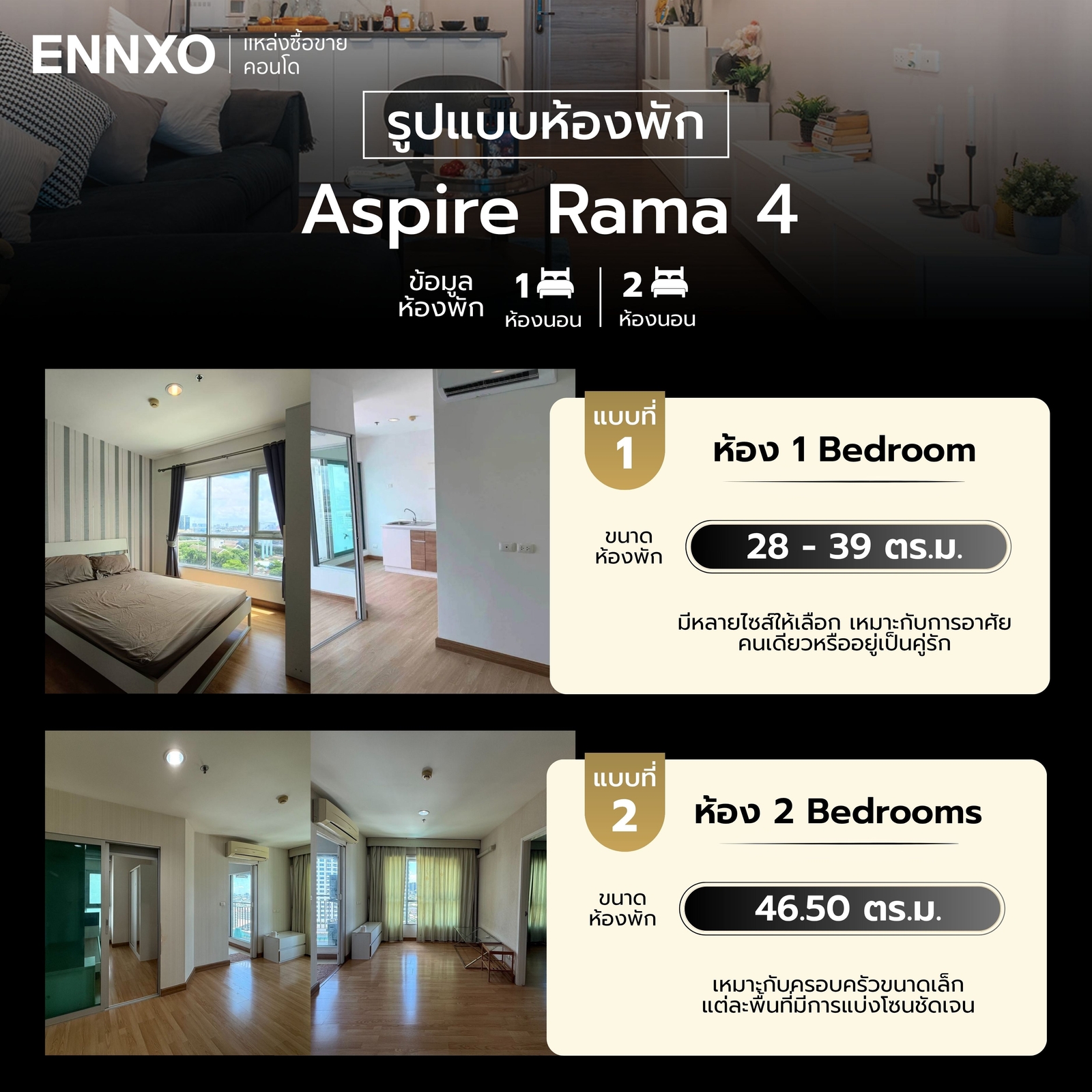 รูปแบบห้องพักคอนโด Aspire Rama 4
