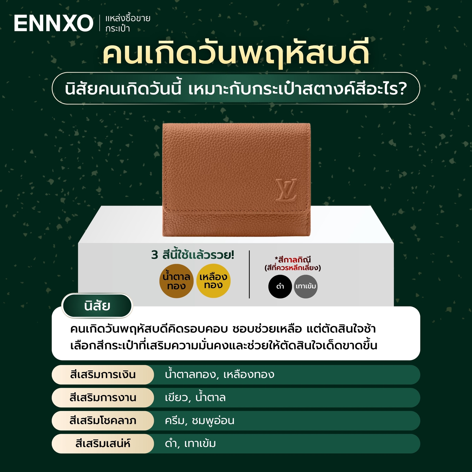 สีกระเป๋าสตางค์ตามวันเกิด 2569 วันพฤหัสบดี