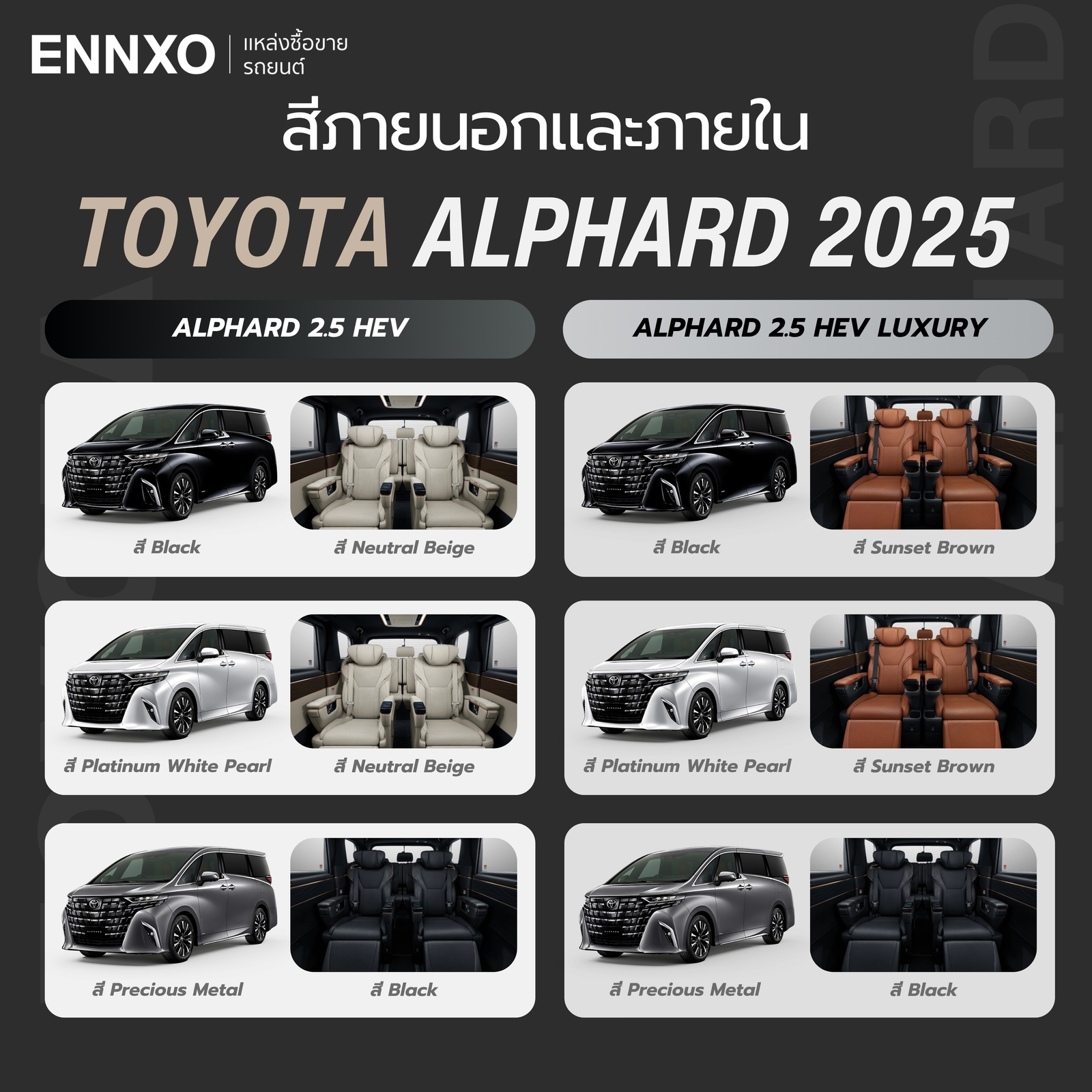 Toyota Alphard 2025 สีรถและสีภายในรถทุกรุ่น