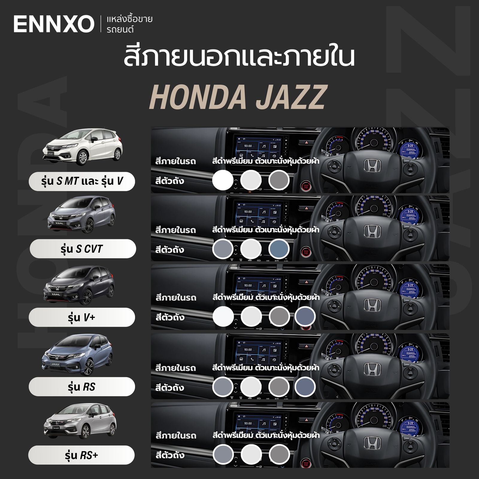 สีรถและสีภายในรถ Honda Jazz