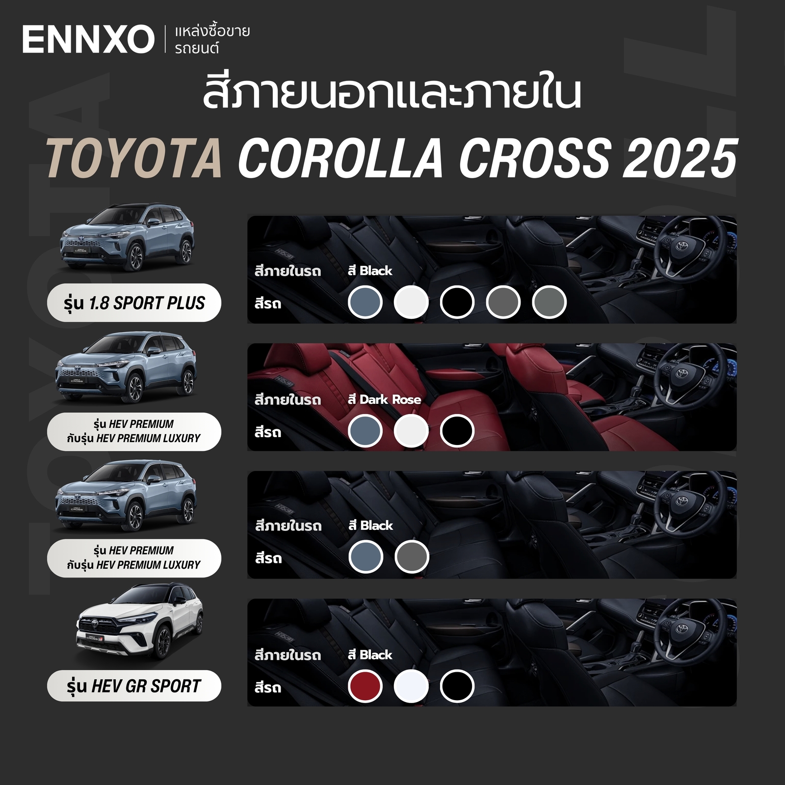 Toyota Corolla Cross 2025 สีภายใน ภายนอก