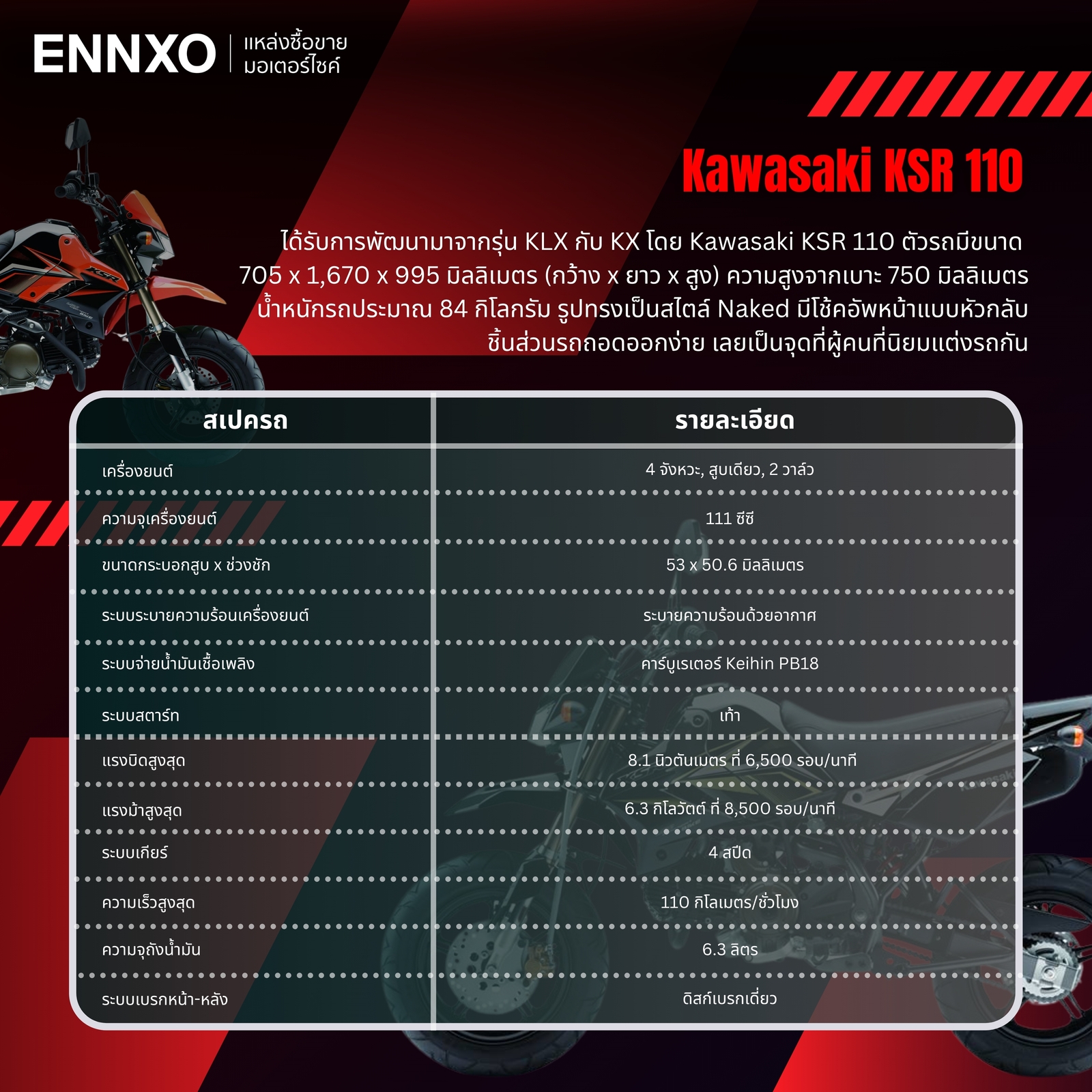 รายละเอียดสเปค Kawasaki KSR 110