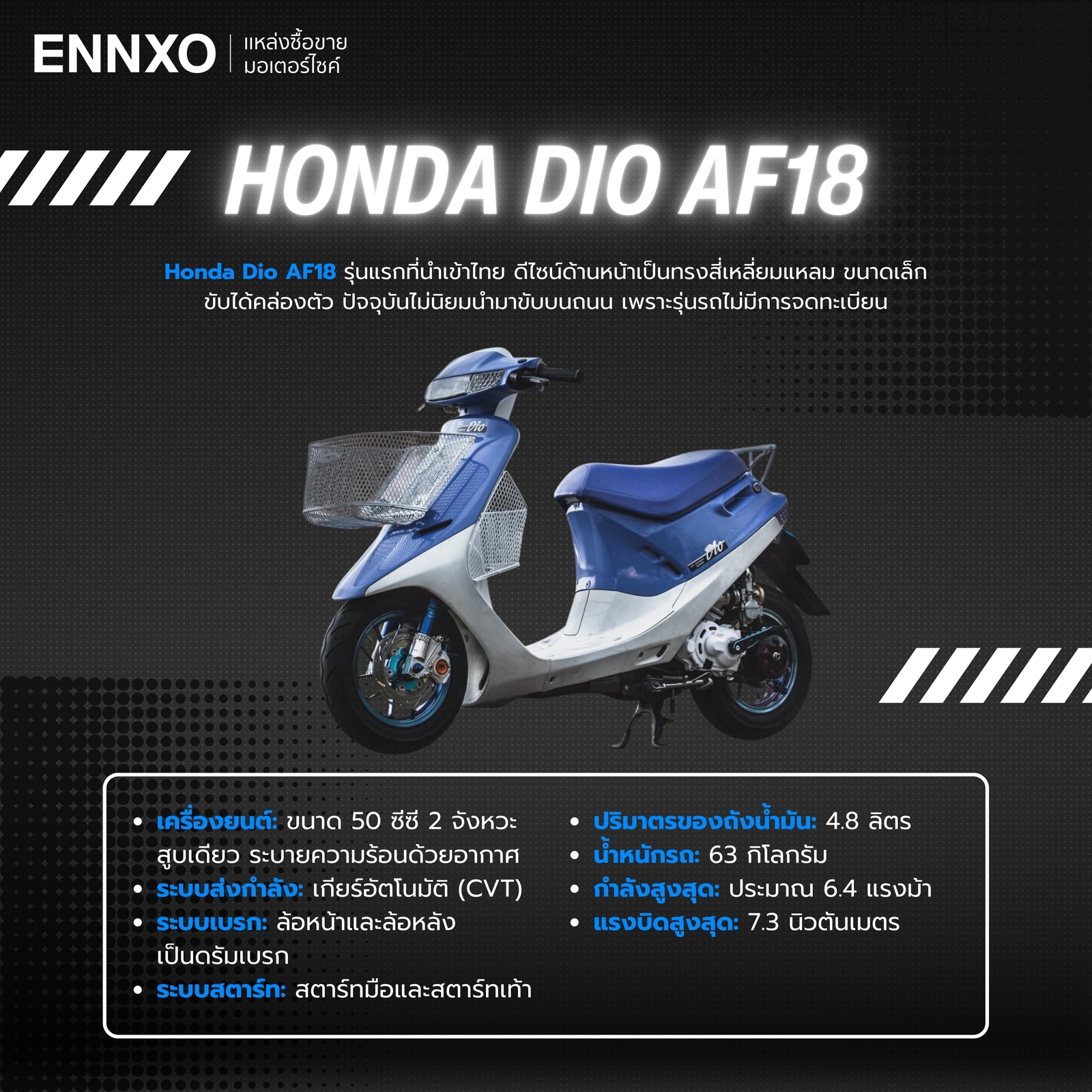 รายละเอียดสเปคมอเตอร์ไซค์ Honda Dio AF18