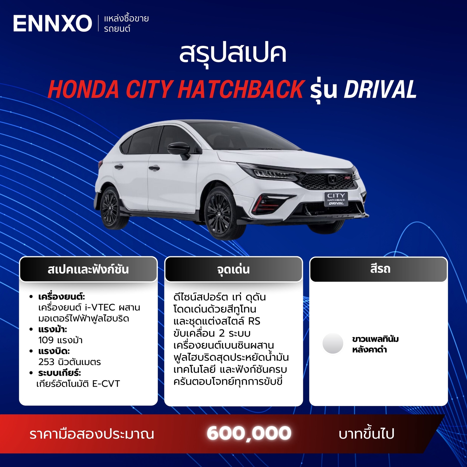 สเปค Honda City Hatchback รุ่น Drival