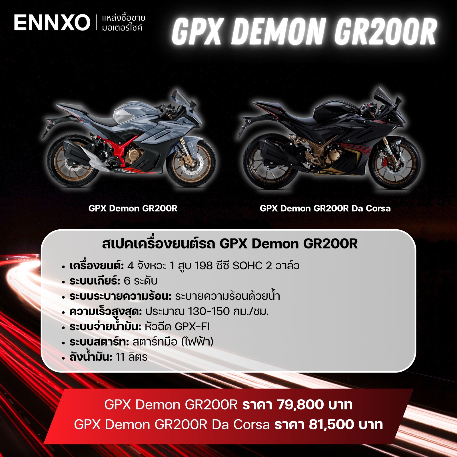 สเปคเครื่องยนต์รถ GPX Demon GR200R