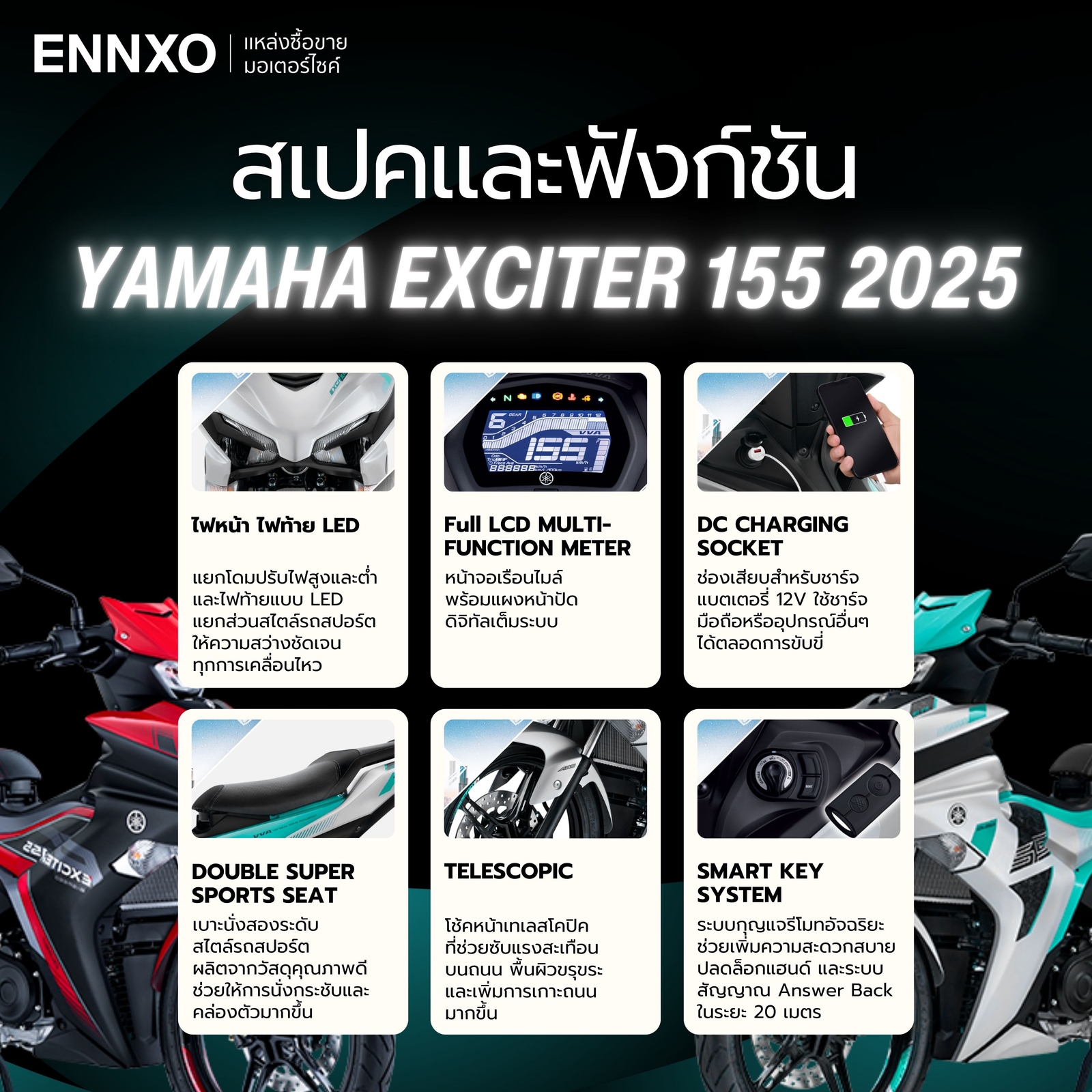สเปคและฟังก์ชัน Yamaha Exciter 155 2025